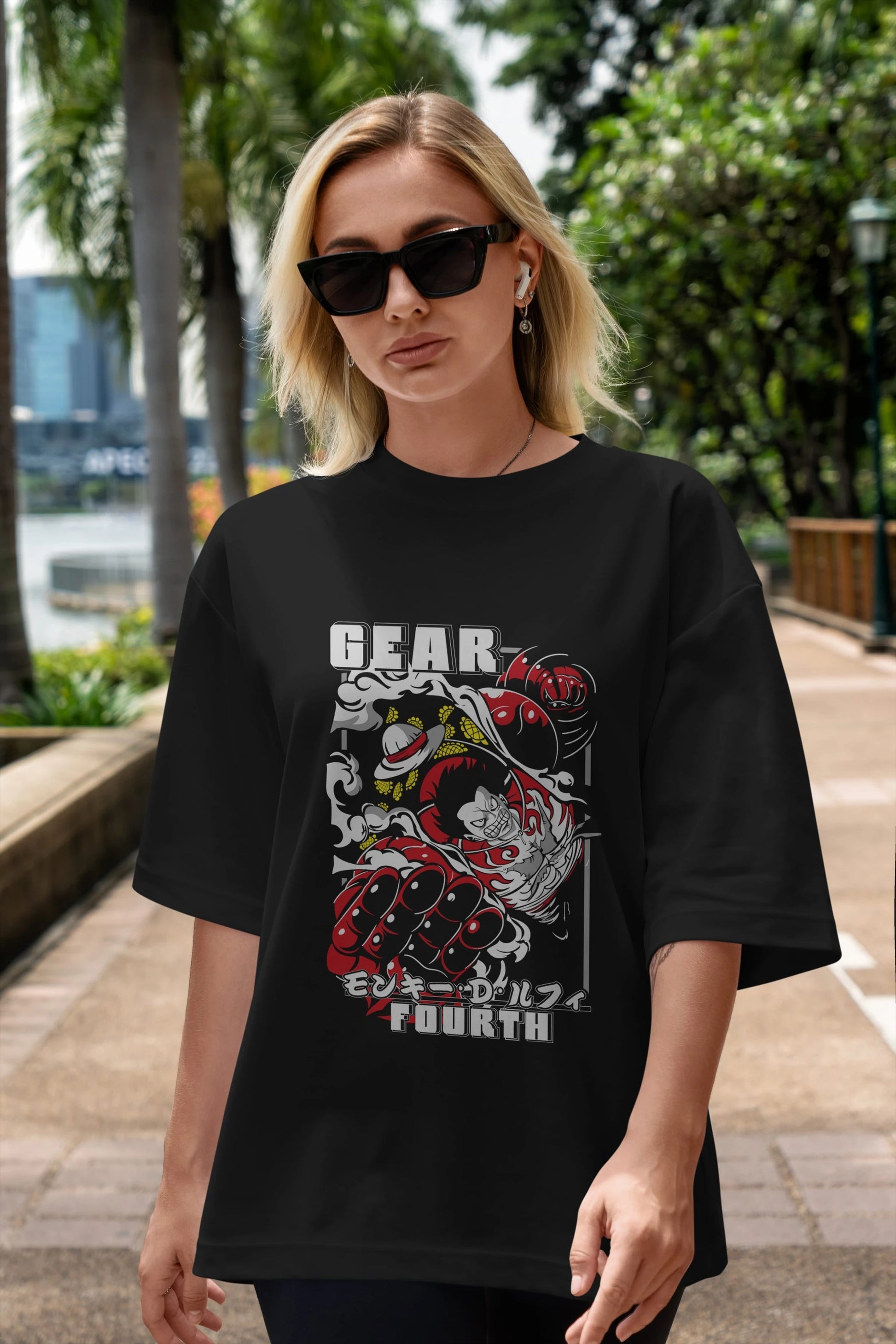 LUFFY gear fourth Anime Ön Baskılı Oversize t-shirt %100 pamuk Erkek Kadın Unisex