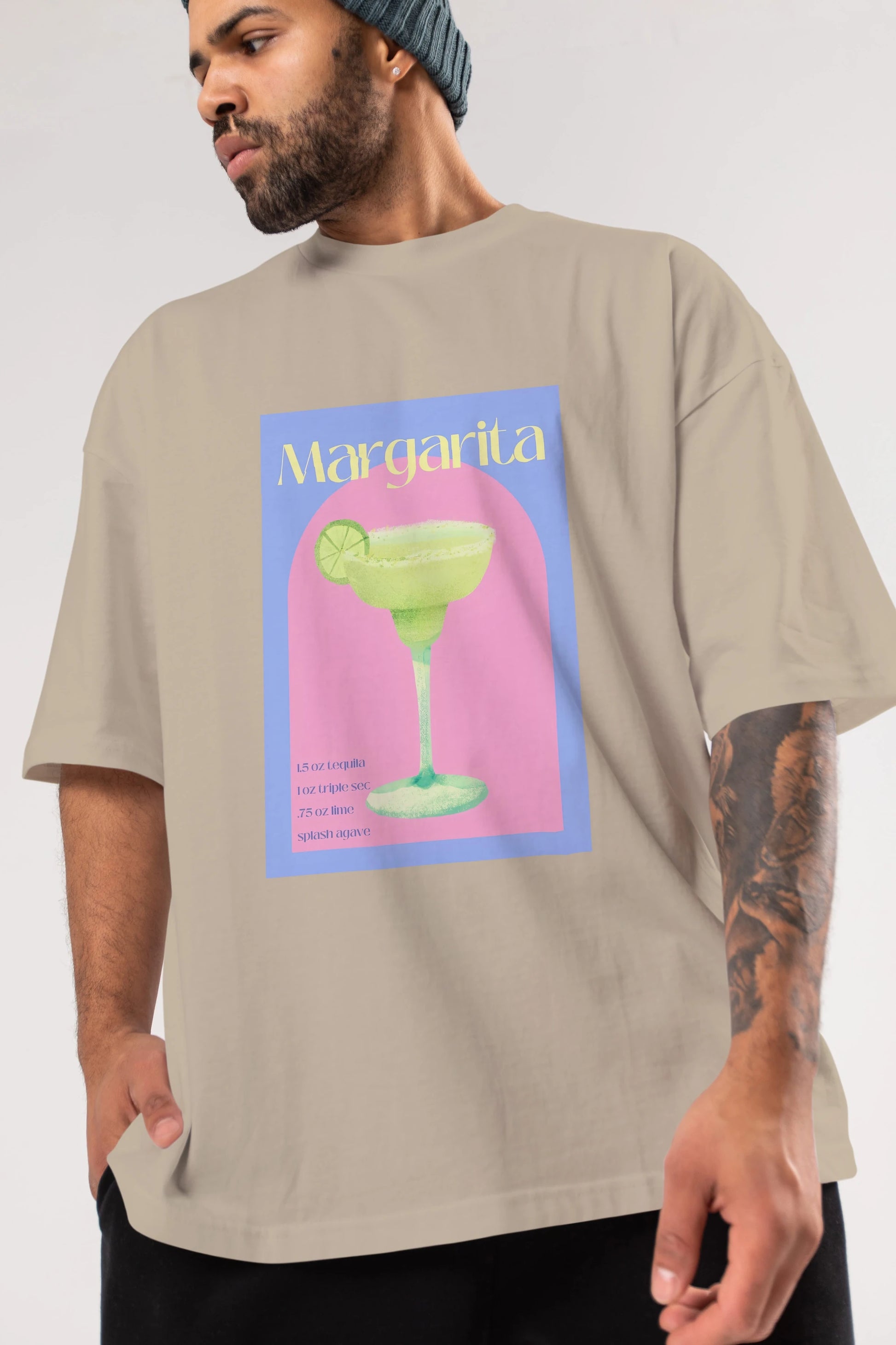 Margarita 6 Ön Baskılı Oversize t-shirt Erkek Kadın Unisex %100 Pamuk Bisiklet Yaka tişort