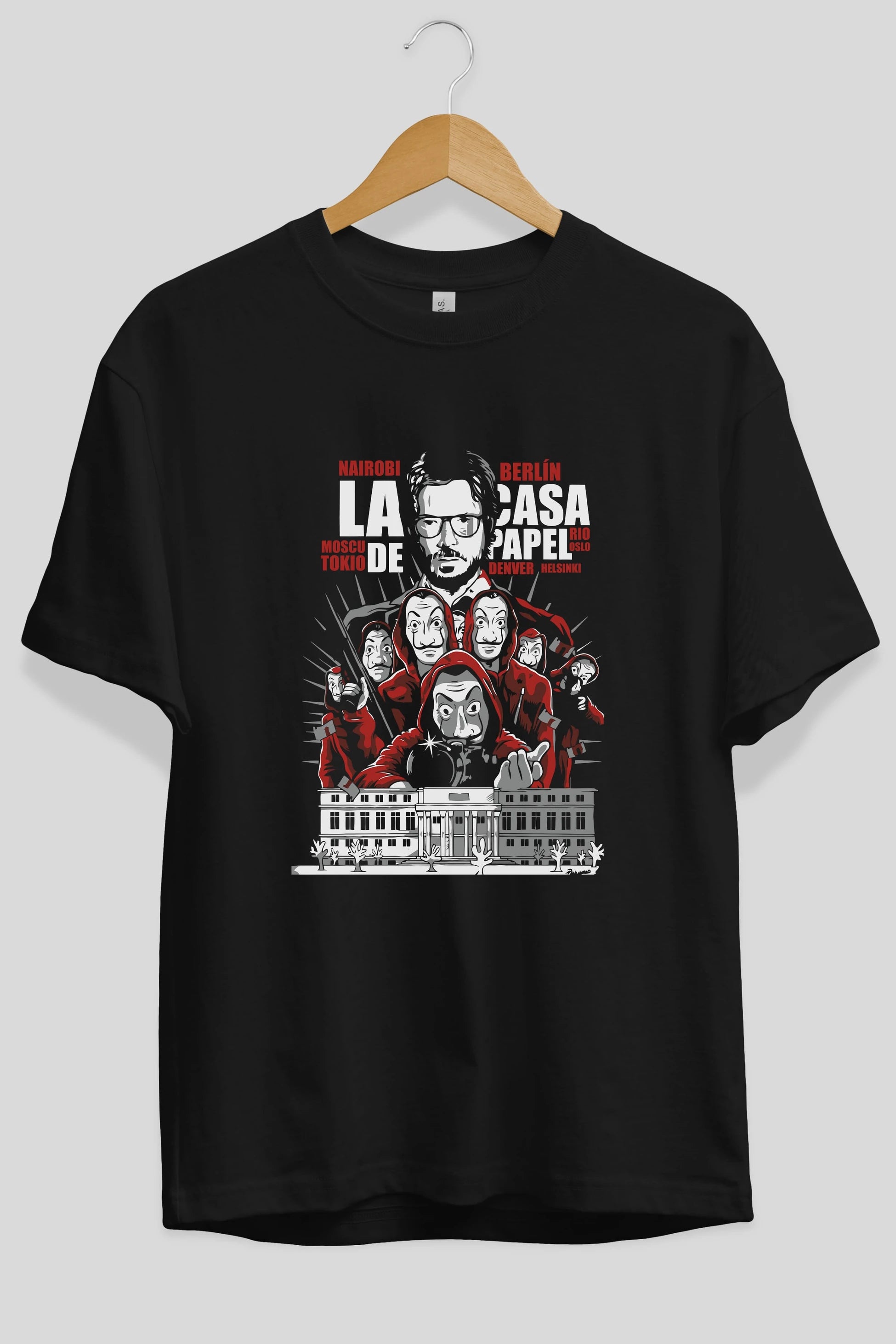 La Casa De Papel (2) Ön Baskılı Oversize t-shirt Erkek Kadın Unisex %100 Pamuk Bisiklet Yaka tişort