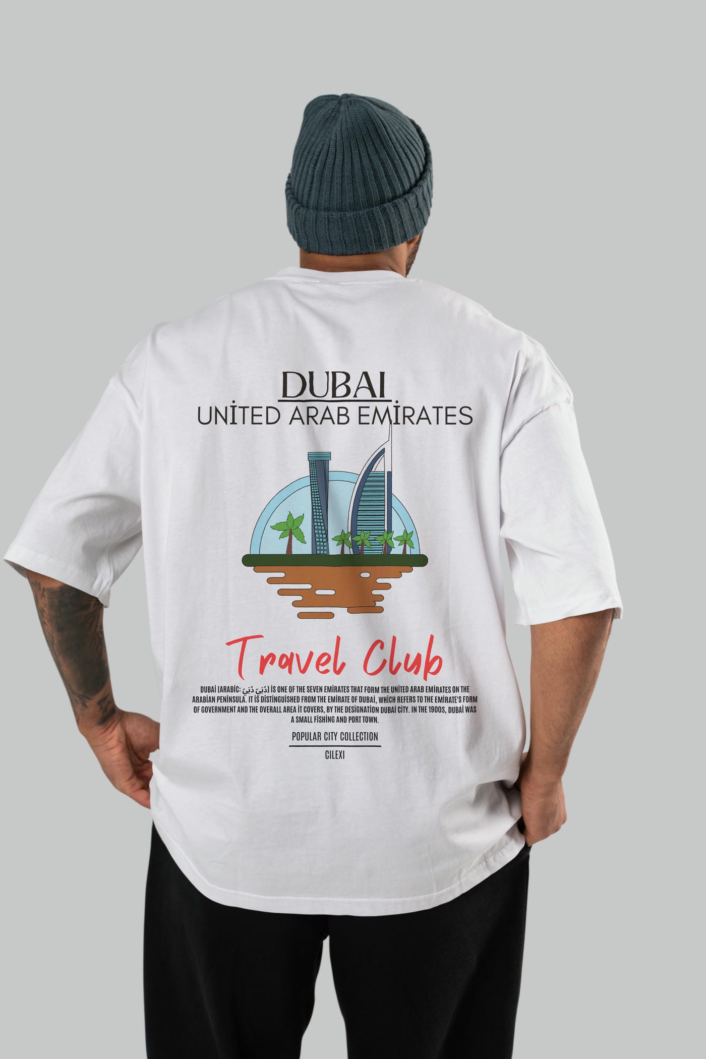 Dubai United Arab Emirates Arka Baskılı Oversize t-shirt Erkek Kadın Pamuk Bisiklet Yaka tişort