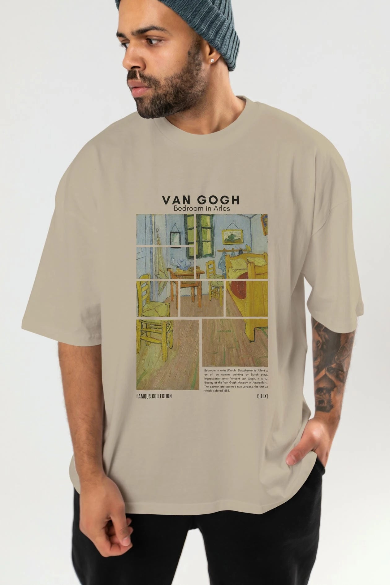 Van Gogh ön Baskılı Oversize t-shirt Erkek Kadın Bisiklet Yaka Pamuk tişort