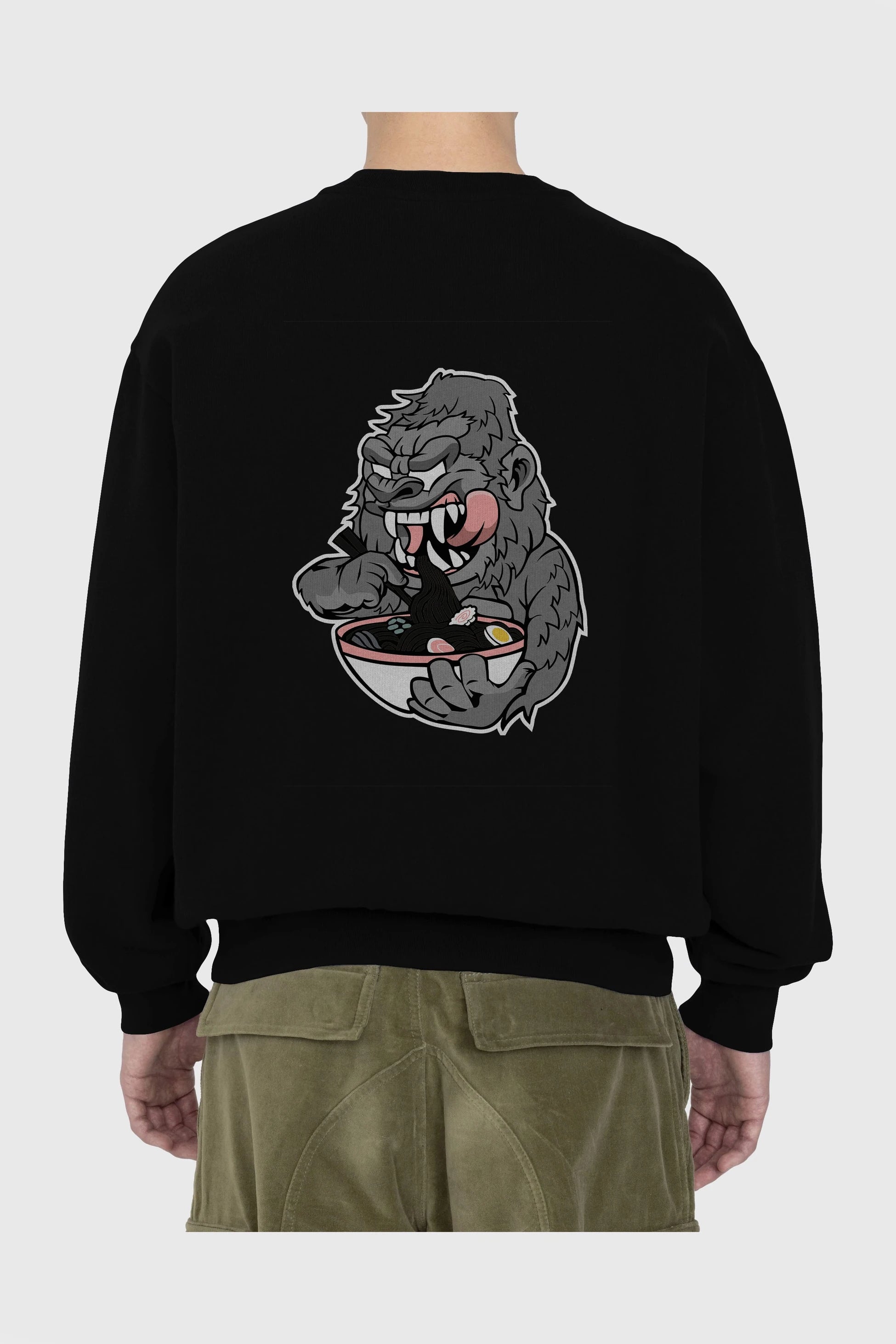 Big Gorilla Ramen Arka Baskılı Oversize Sweatshirt Erkek Kadın Unisex