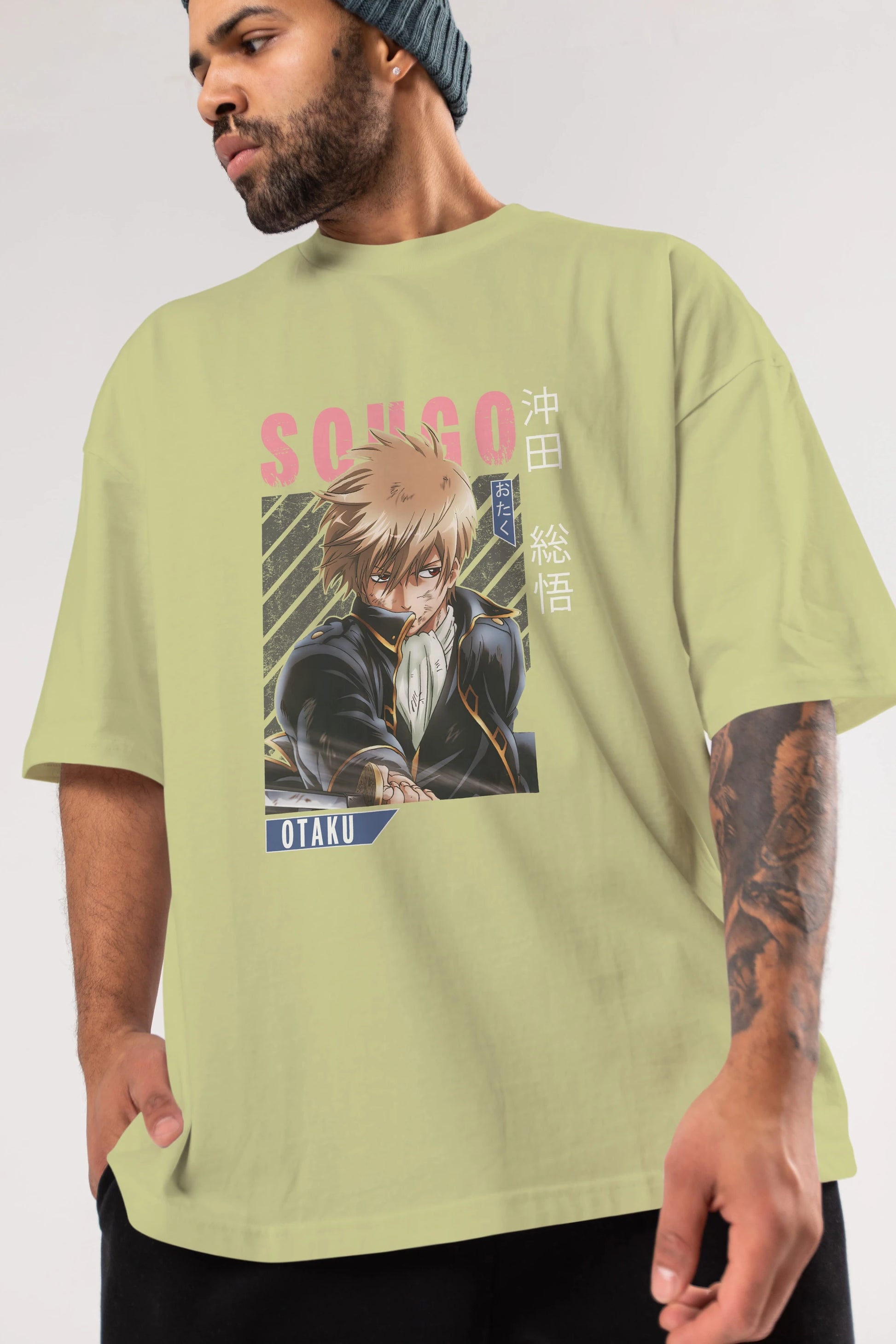 Sougo Okita GINTAMA Anime Ön Baskılı Oversize t-shirt %100 pamuk Erkek Kadın Unisex