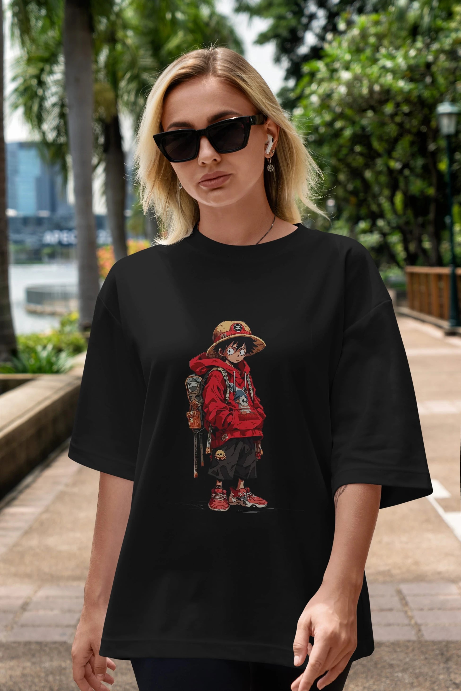 One Piece Ön Baskılı Oversize t-shirt Erkek Kadın Unisex %100 Pamuk Bisiklet Yaka tişort