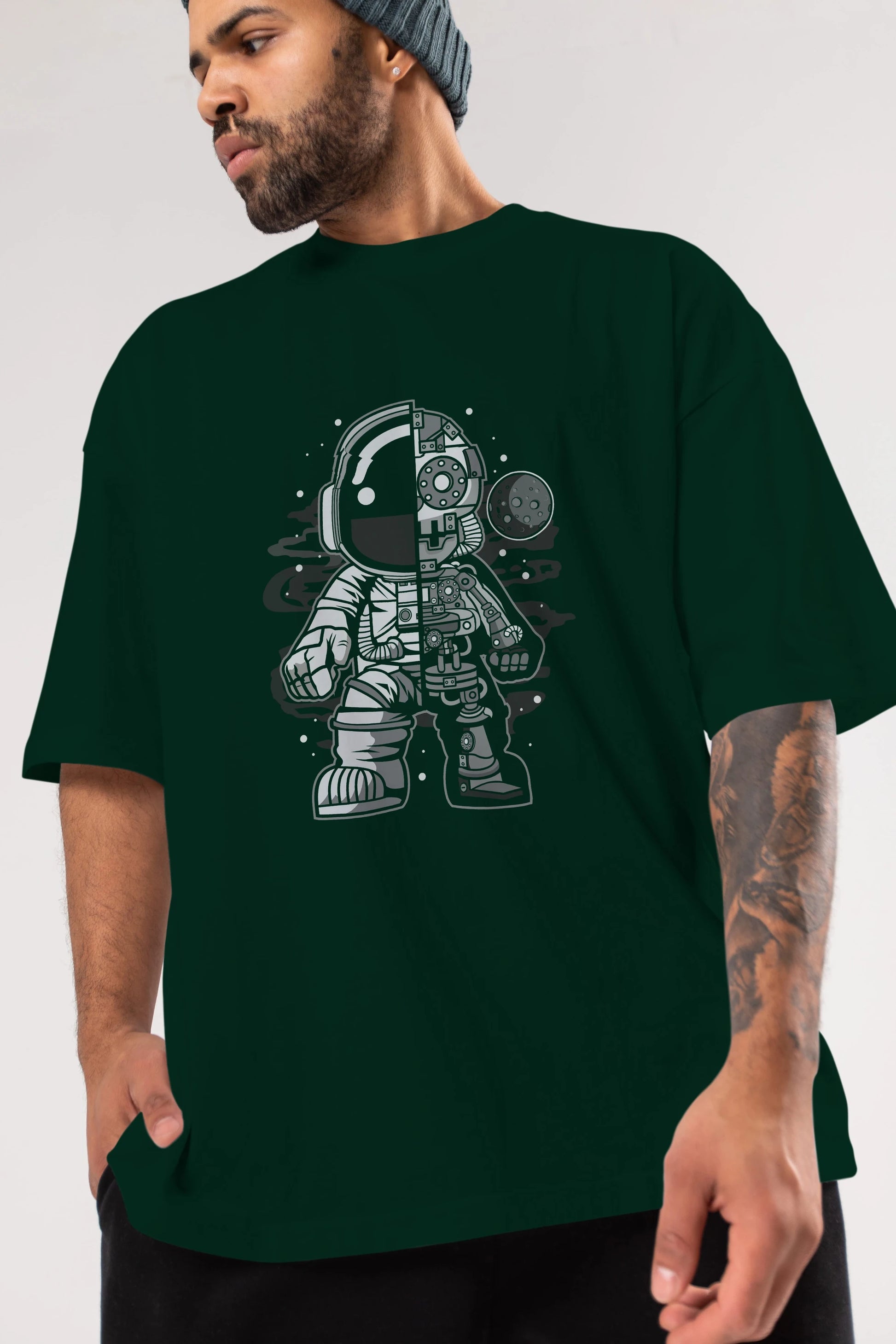 Astronaut Half Robot Ön Baskılı Oversize t-shirt Erkek Kadın Unisex