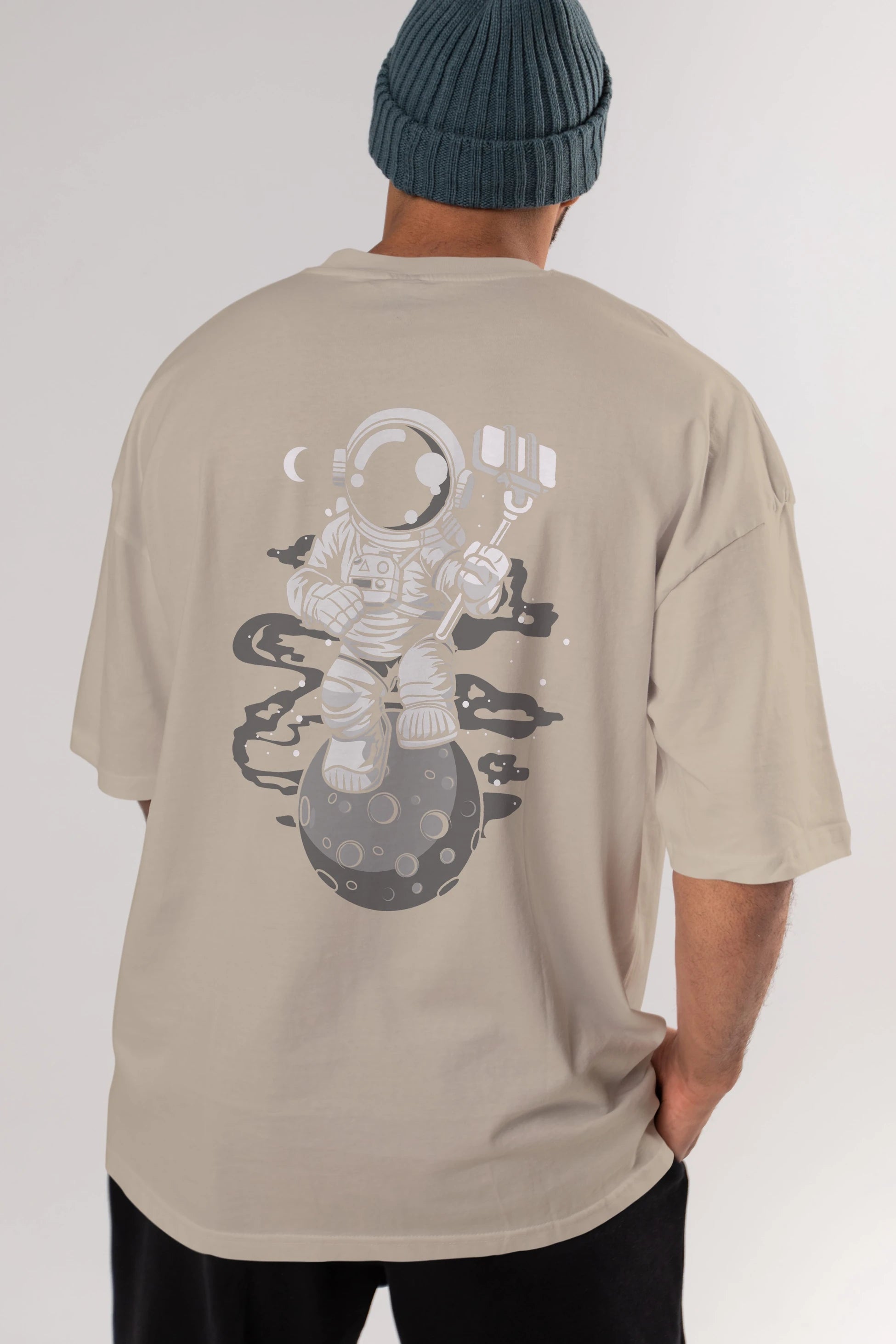 Astronaut Selfie Arka Baskılı Oversize t-shirt Erkek Kadın Unisex