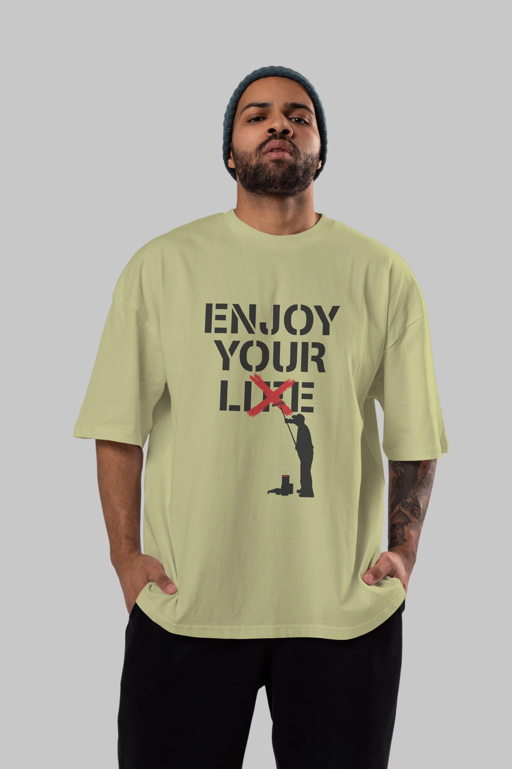 Enjoy Your Lie Ön Baskılı Oversize t-shirt %100 pamuk Erkek Kadın Unisex