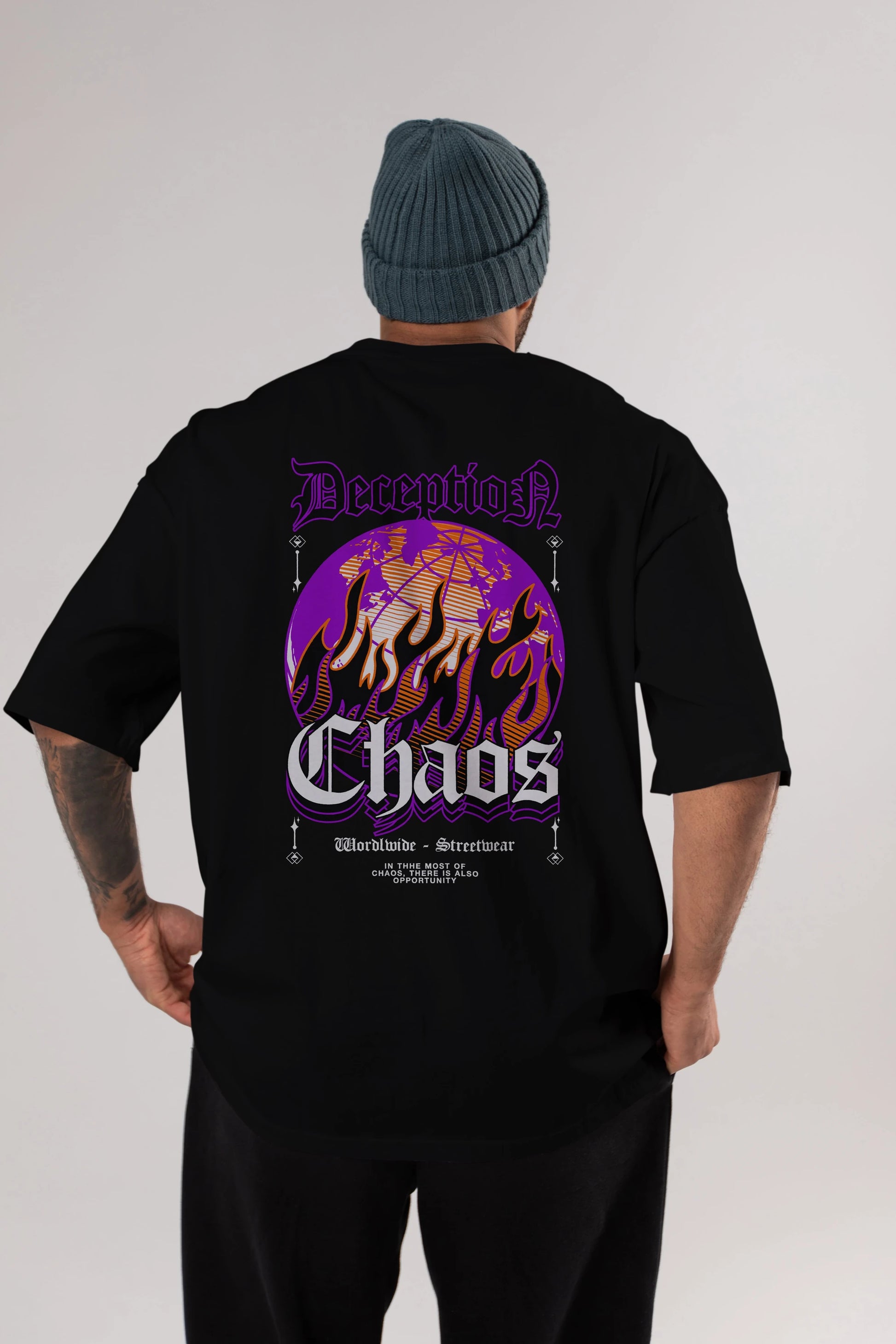 Deception Chaos Arka Baskılı Oversize t-shirt Erkek Kadın Unisex