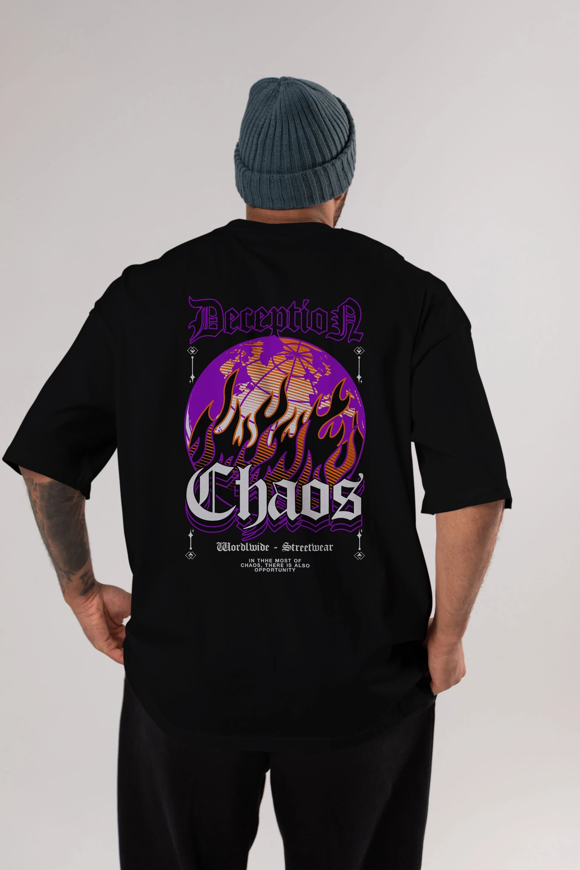 Deception Chaos Arka Baskılı Oversize t-shirt Erkek Kadın Unisex