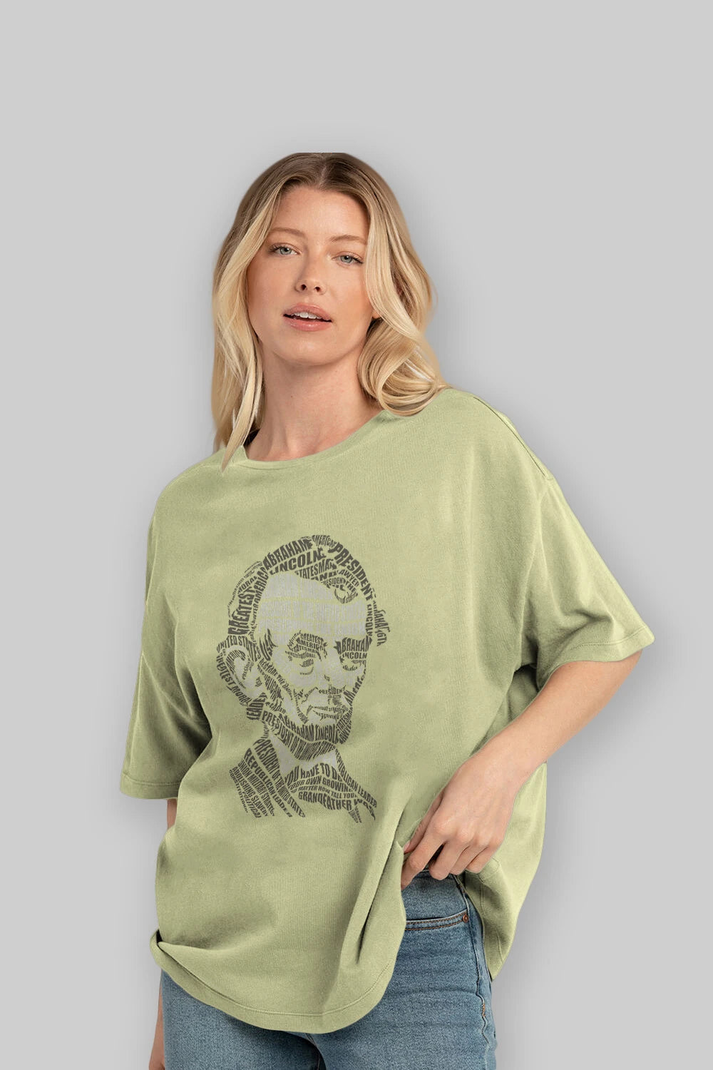 Abraham Lincoln Calligram Ön Baskılı Oversize t-shirt %100 pamuk Erkek Kadın Unisex