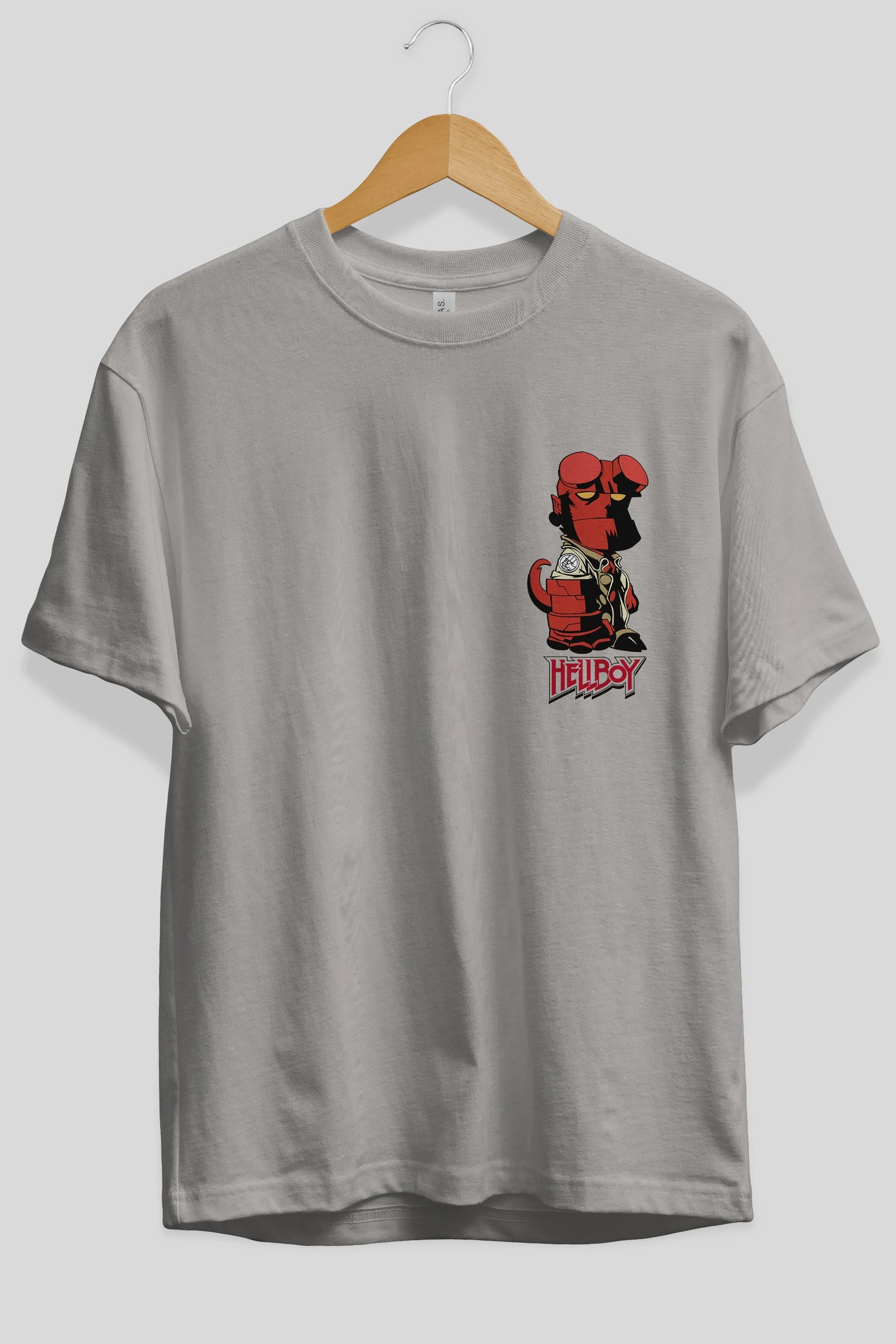 Hellboy (1) Ön Sol Baskılı Oversize t-shirt Erkek Kadın Unisex %100 Pamuk Bisiklet Yaka tişort