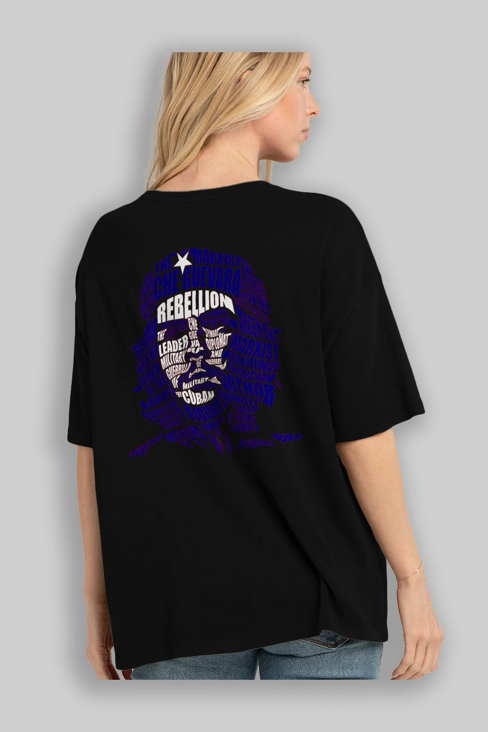 Che Guevara Calligram Arka Baskılı Oversize t-shirt %100 pamuk Erkek Kadın Unisex