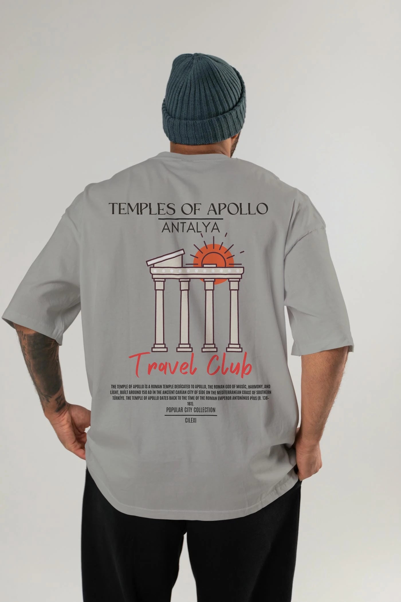 Temples Of Apollo Antalya Arka Baskılı Oversize t-shirt Erkek Kadın Pamuk Bisiklet Yaka tişort