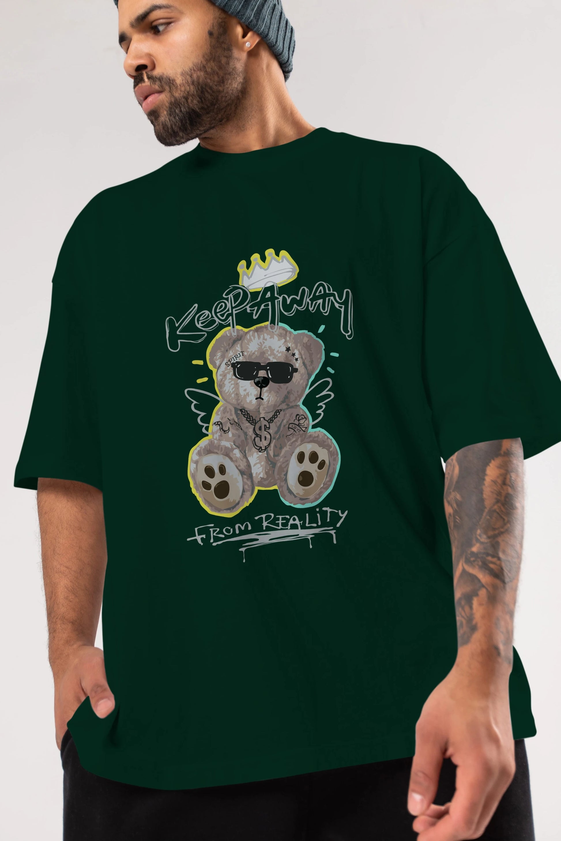 Keep Away Bear Ön Baskılı Oversize t-shirt Erkek Kadın Unisex