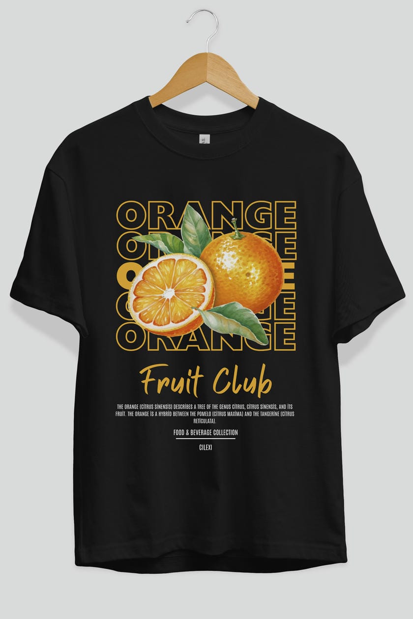 Orange Ön Baskılı Oversize t-shirt Erkek Kadın Pamuk Bisiklet Yaka tişort