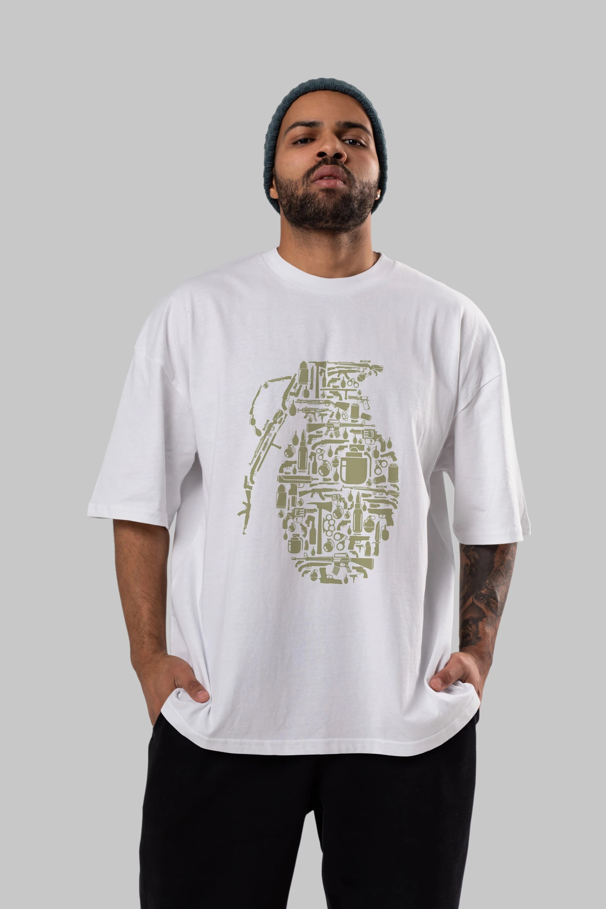 Grenade Ön Baskılı Oversize t-shirt %100 pamuk Erkek Kadın Unisex
