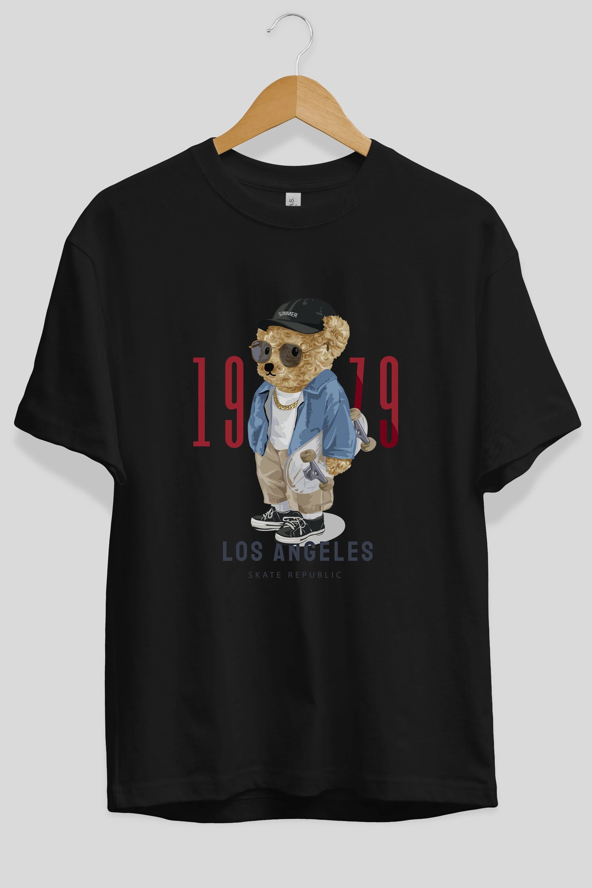 Teddy Bear Los Angeles Ön Baskılı Oversize t-shirt Erkek Kadın Unisex %100 Pamuk
