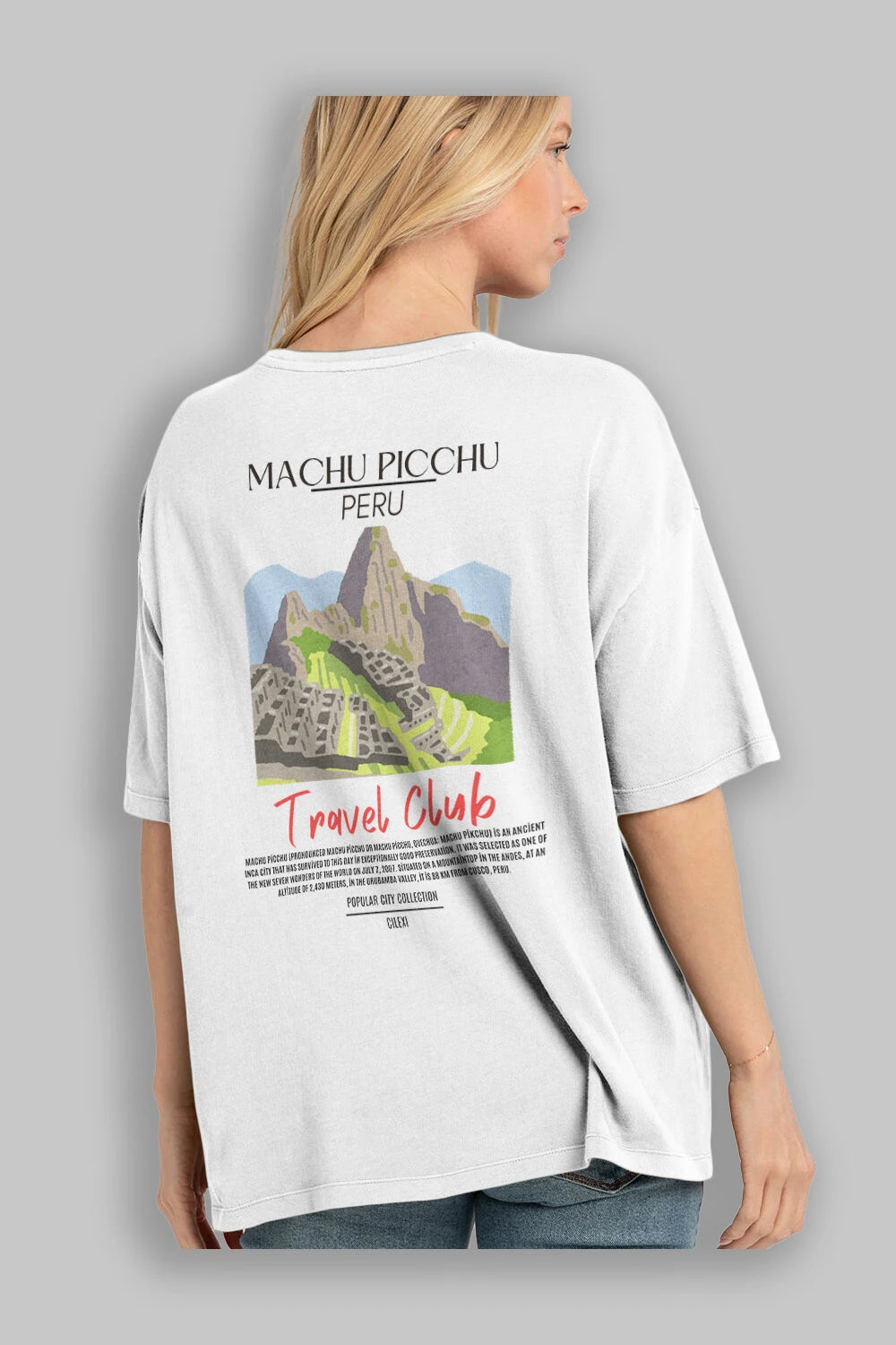 Machu Picchu Peru Arka Baskılı Oversize t-shirt Erkek Kadın Pamuk Bisiklet Yaka tişort