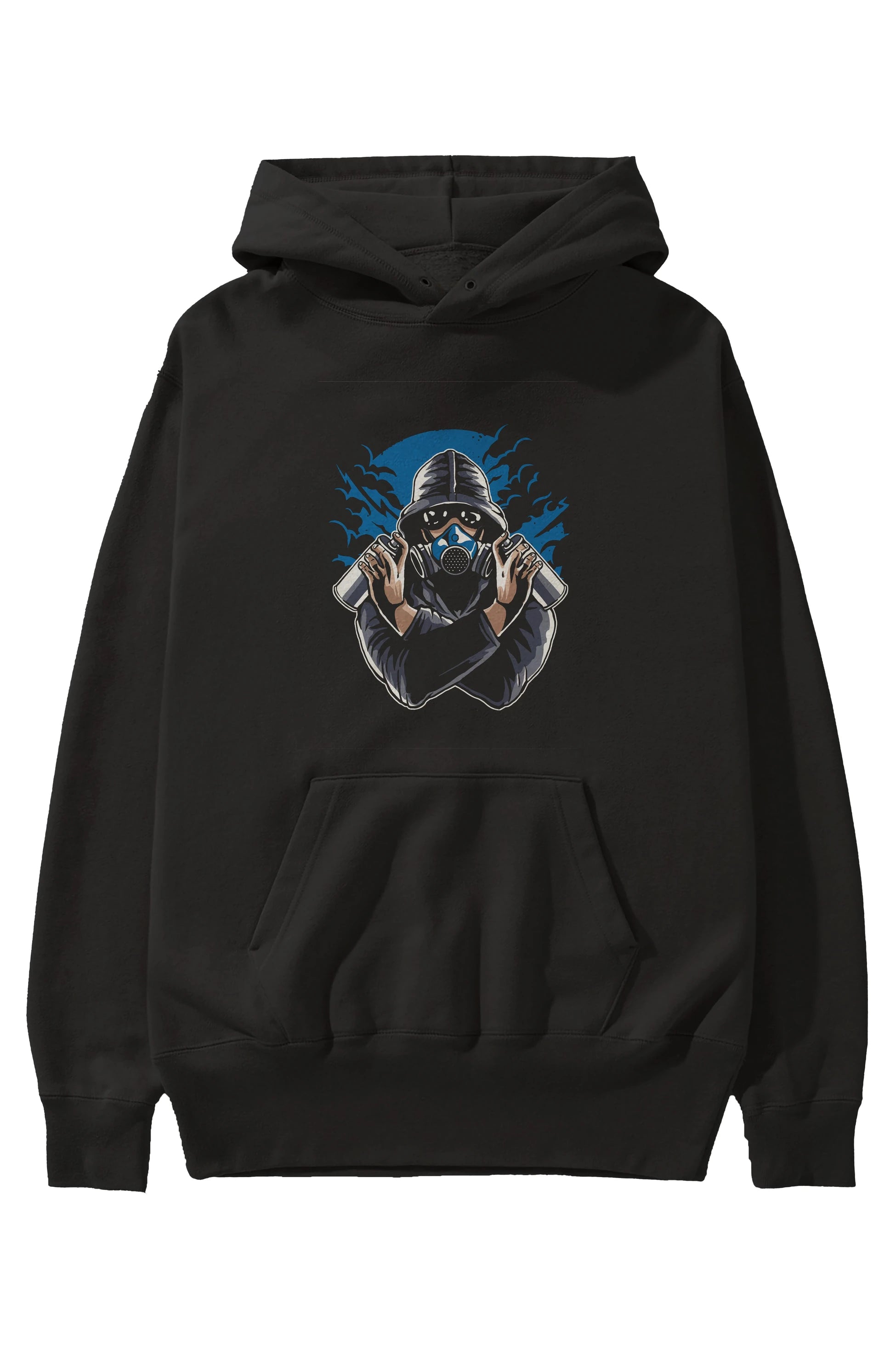Graffiti Gasmask Ön Baskılı Hoodie Oversize Kapüşonlu Sweatshirt Erkek Kadın Unisex