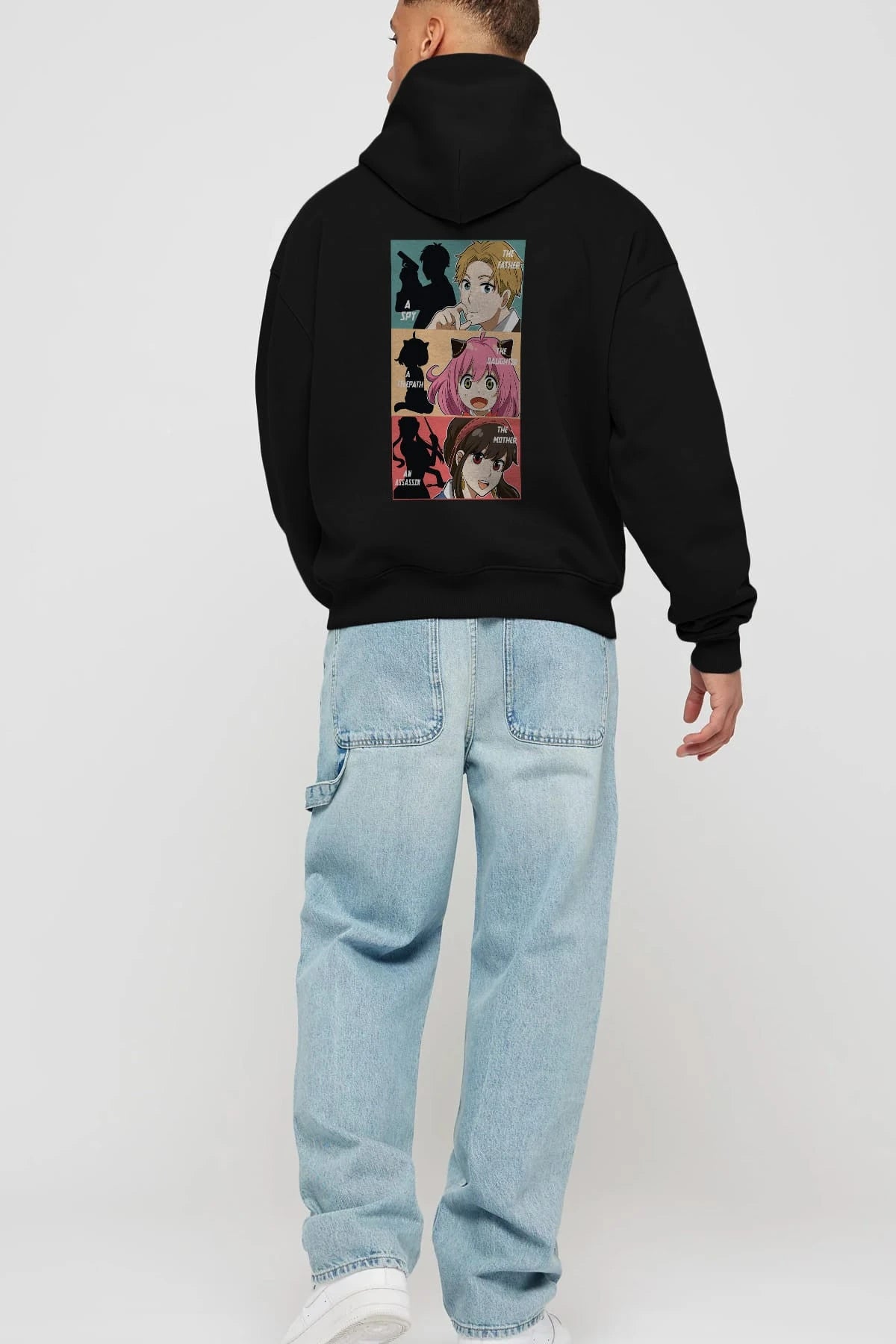 SPY X FAMILY Anime Arka Baskılı Hoodie Oversize Kapüşonlu Sweatshirt Erkek Kadın Unisex