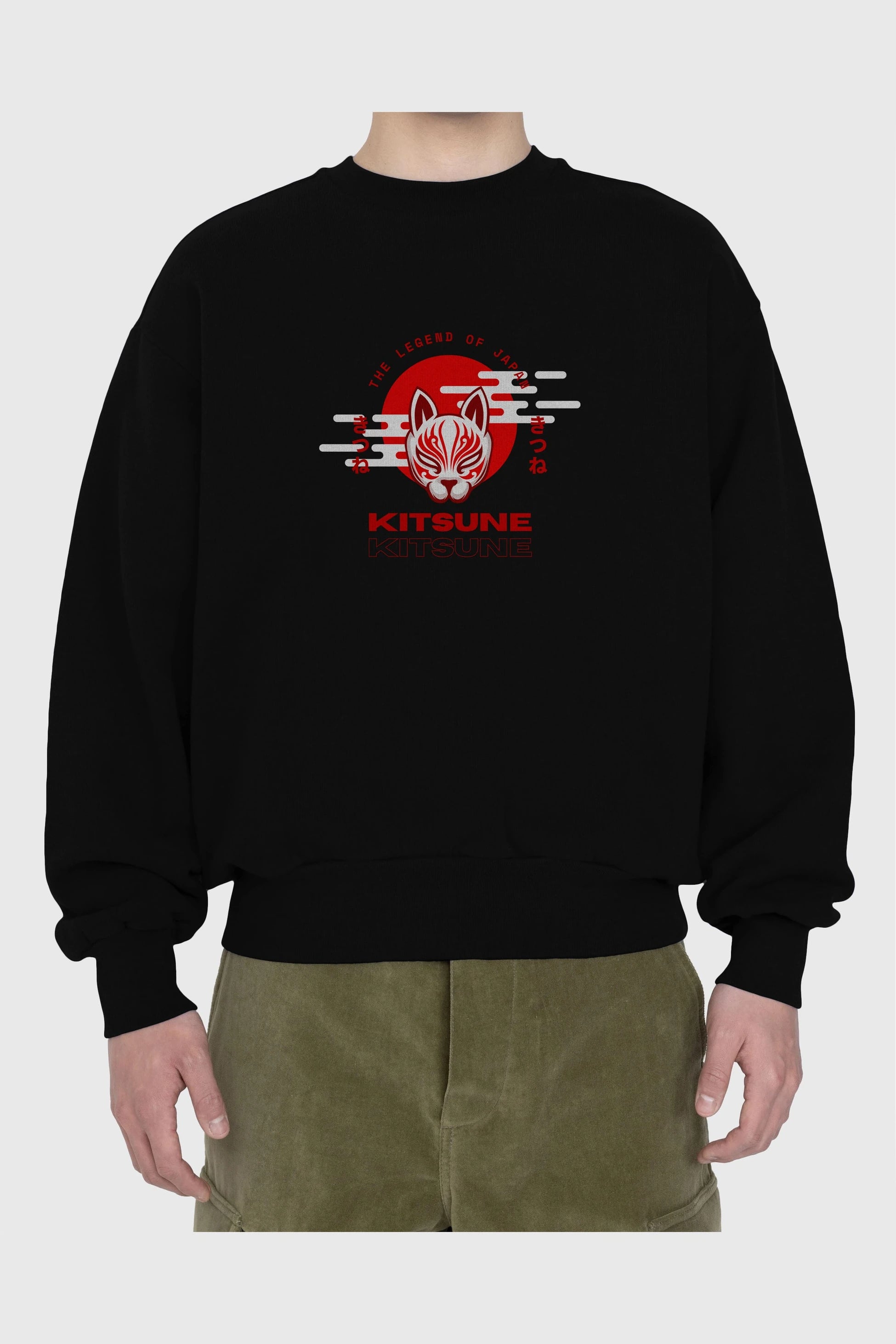 Kitsune Mask Ön Baskılı Oversize Sweatshirt Erkek Kadın Unisex