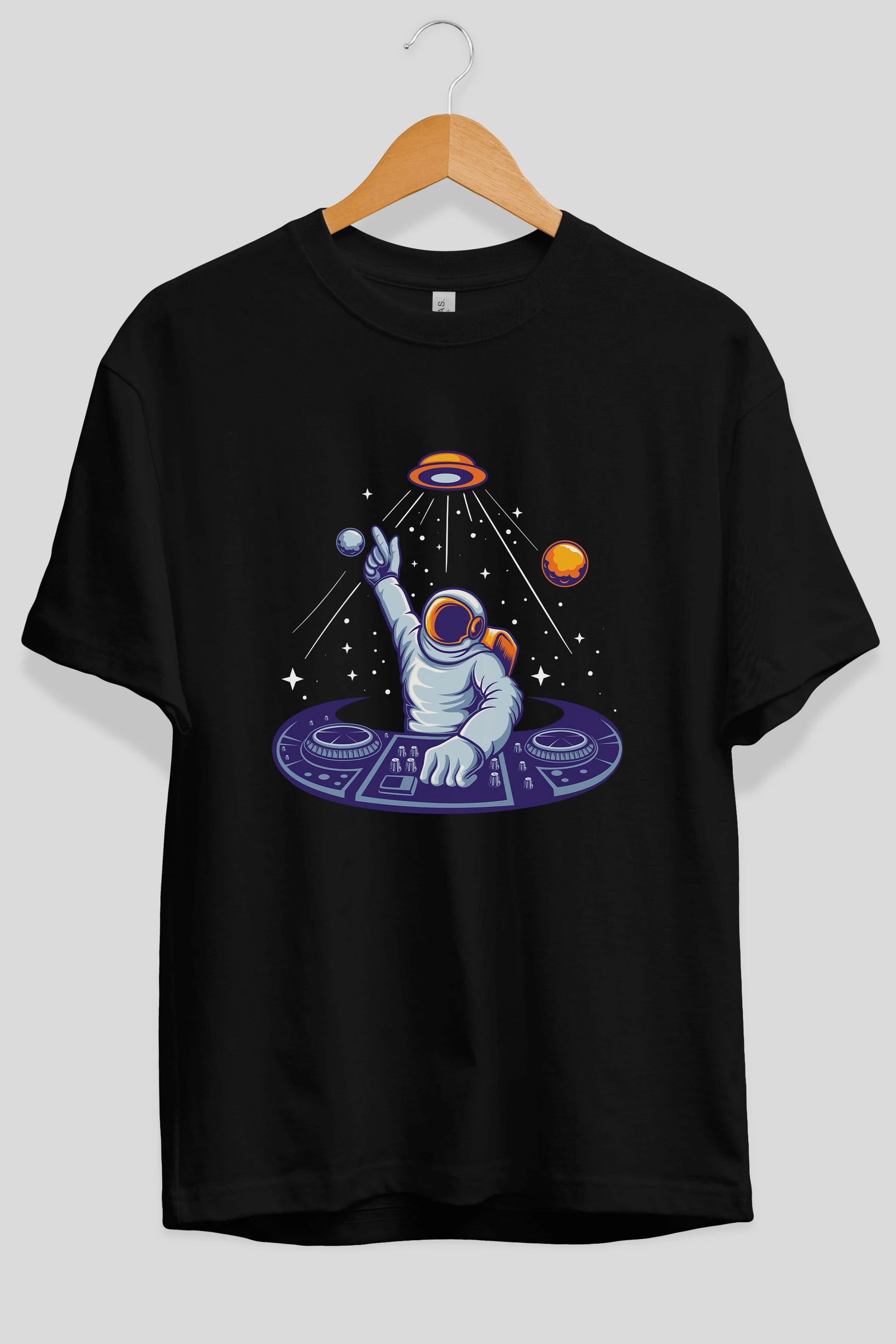 Astronaut Disk Jockey Party Ön Baskılı Oversize t-shirt Erkek Kadın Unisex