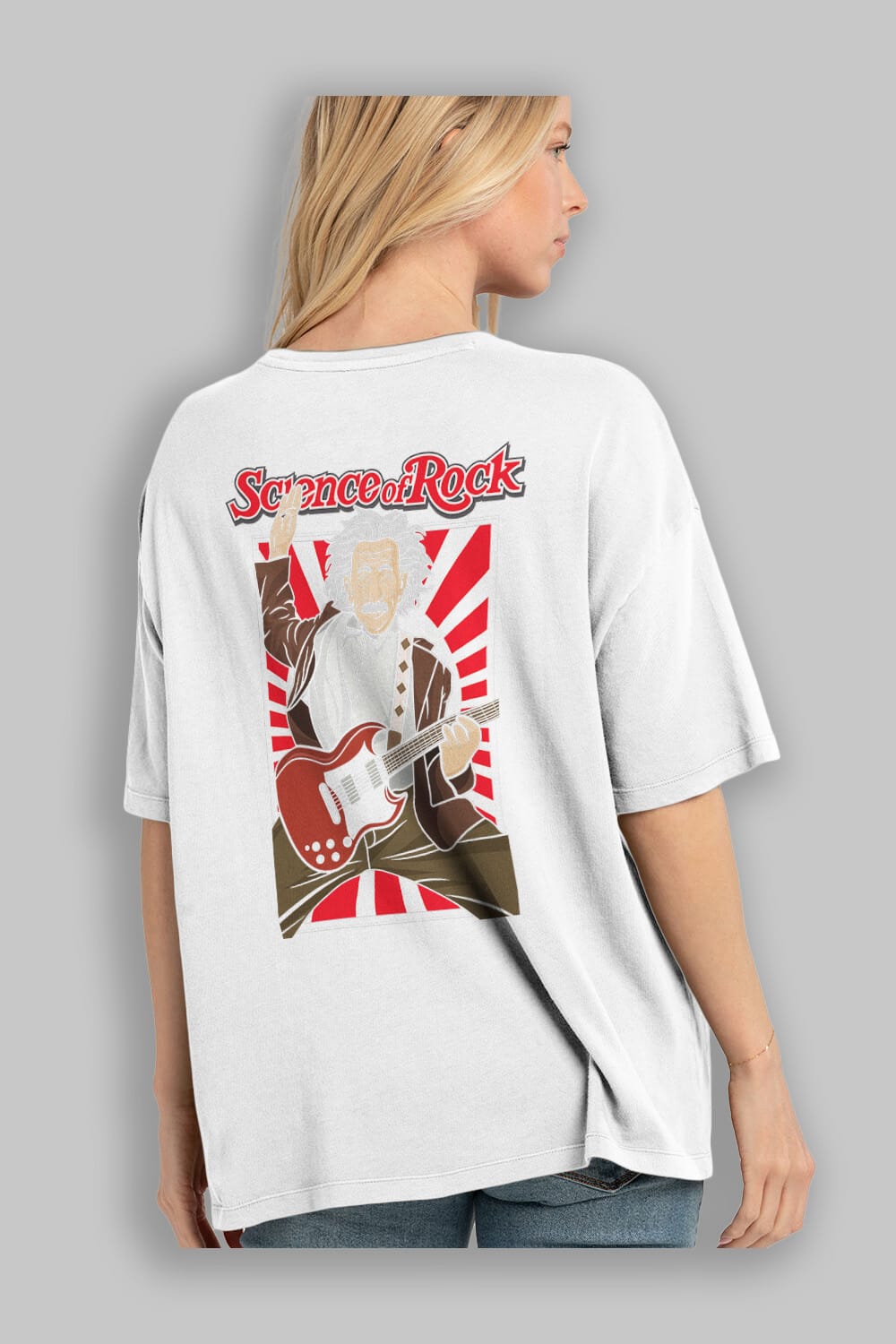 Einstein Science Of Rock Arka Baskılı Oversize t-shirt Erkek Kadın Unisex %100 Pamuk tişort