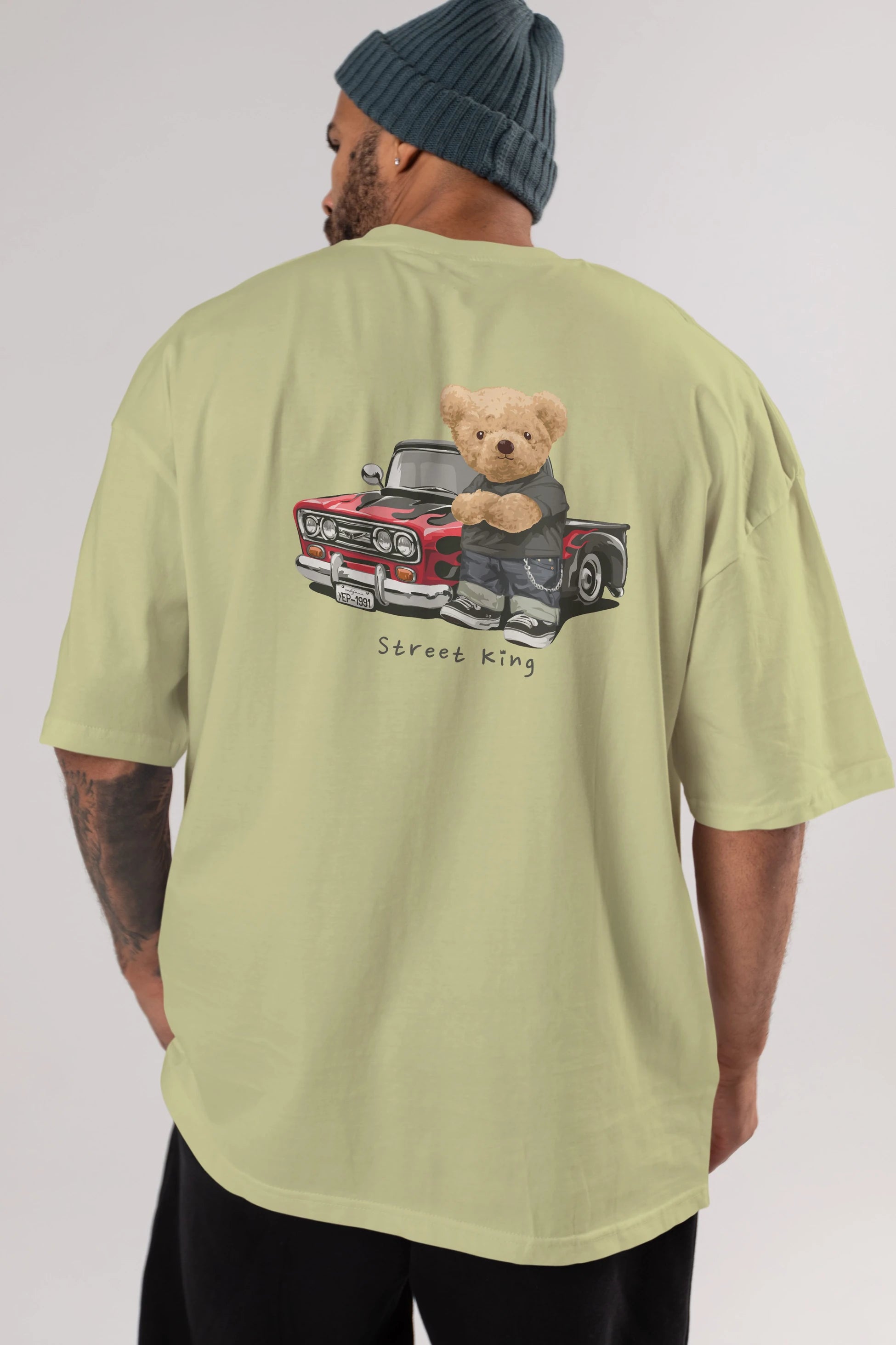 Teddy Bear Street King Arka Baskılı Oversize t-shirt Erkek Kadın Unisex %100 Pamuk