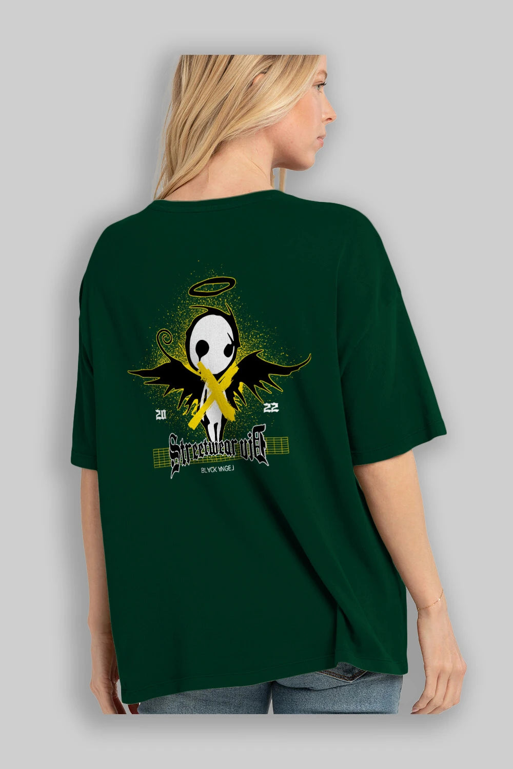 Black Angel Arka Baskılı Oversize t-shirt Erkek Kadın Unisex