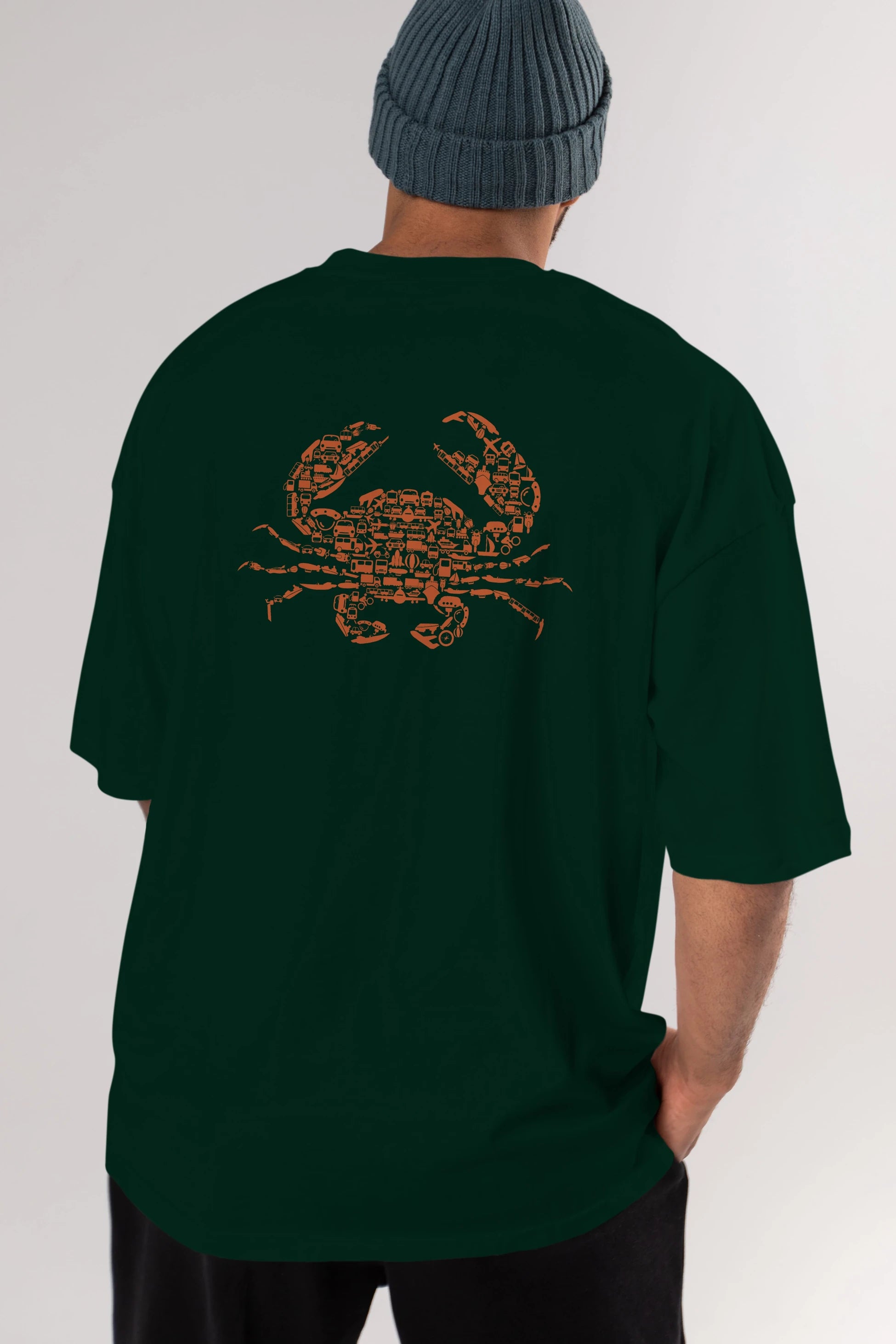 Crab Arka Baskılı Oversize t-shirt %100 pamuk Erkek Kadın Unisex