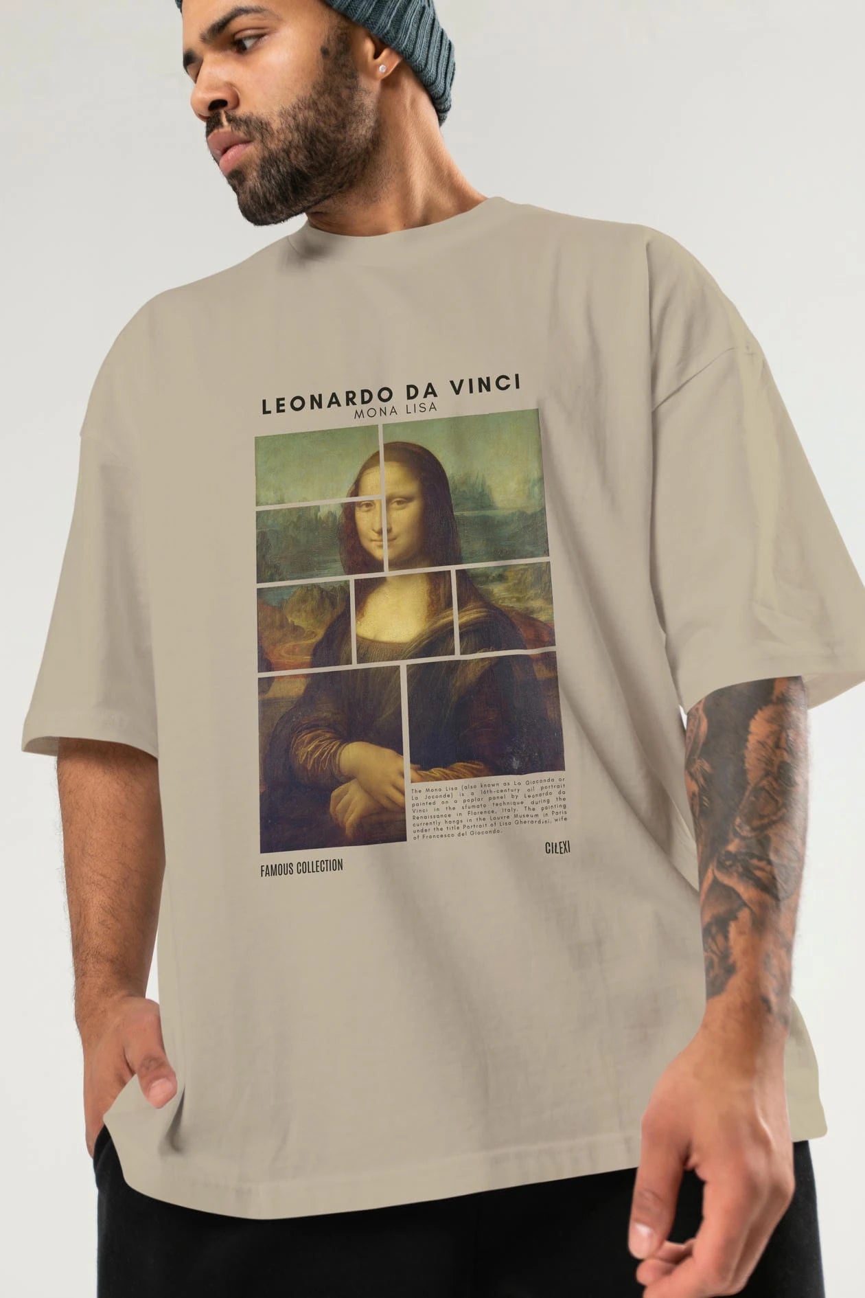 Leonardo Da Vinci Mona Lisa ön Baskılı Oversize t-shirt Erkek Kadın Bisiklet Yaka Pamuk tişort