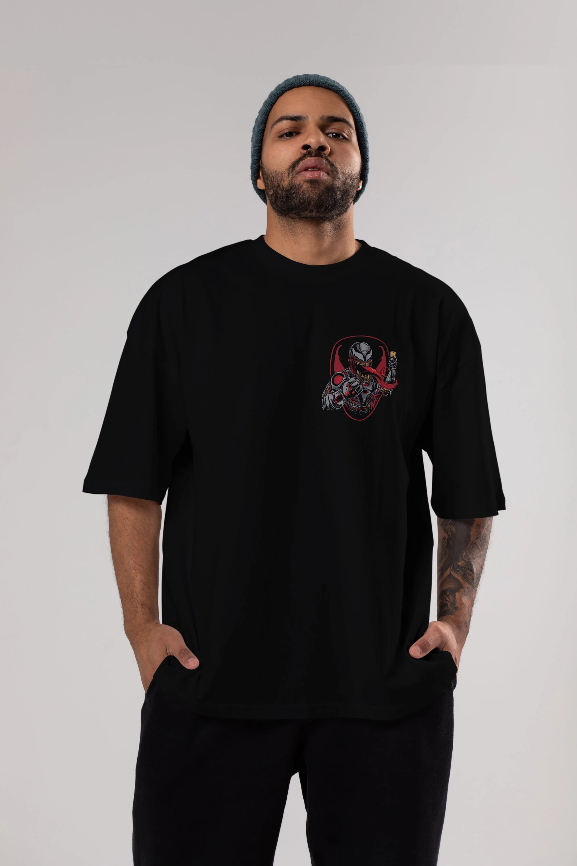 Venom (17) Ön Sol Baskılı Oversize t-shirt Erkek Kadın Unisex %100 Pamuk Bisiklet Yaka tişort