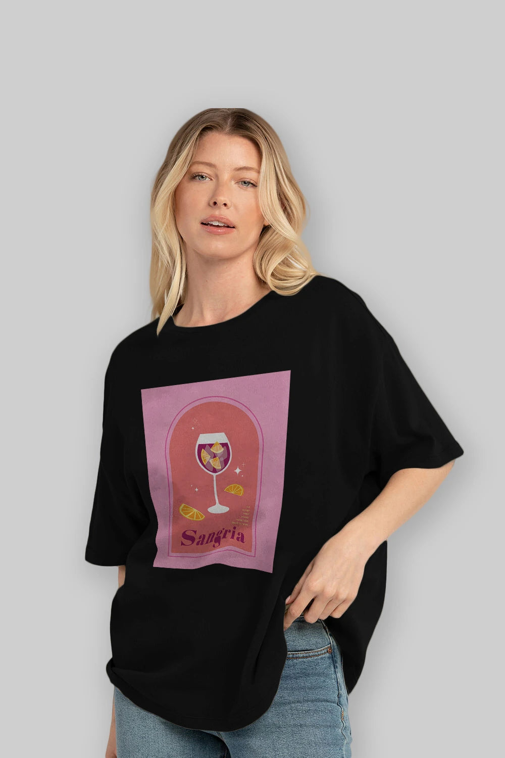 Sangria Ön Baskılı Oversize t-shirt Erkek Kadın Unisex %100 Pamuk Bisiklet Yaka tişort