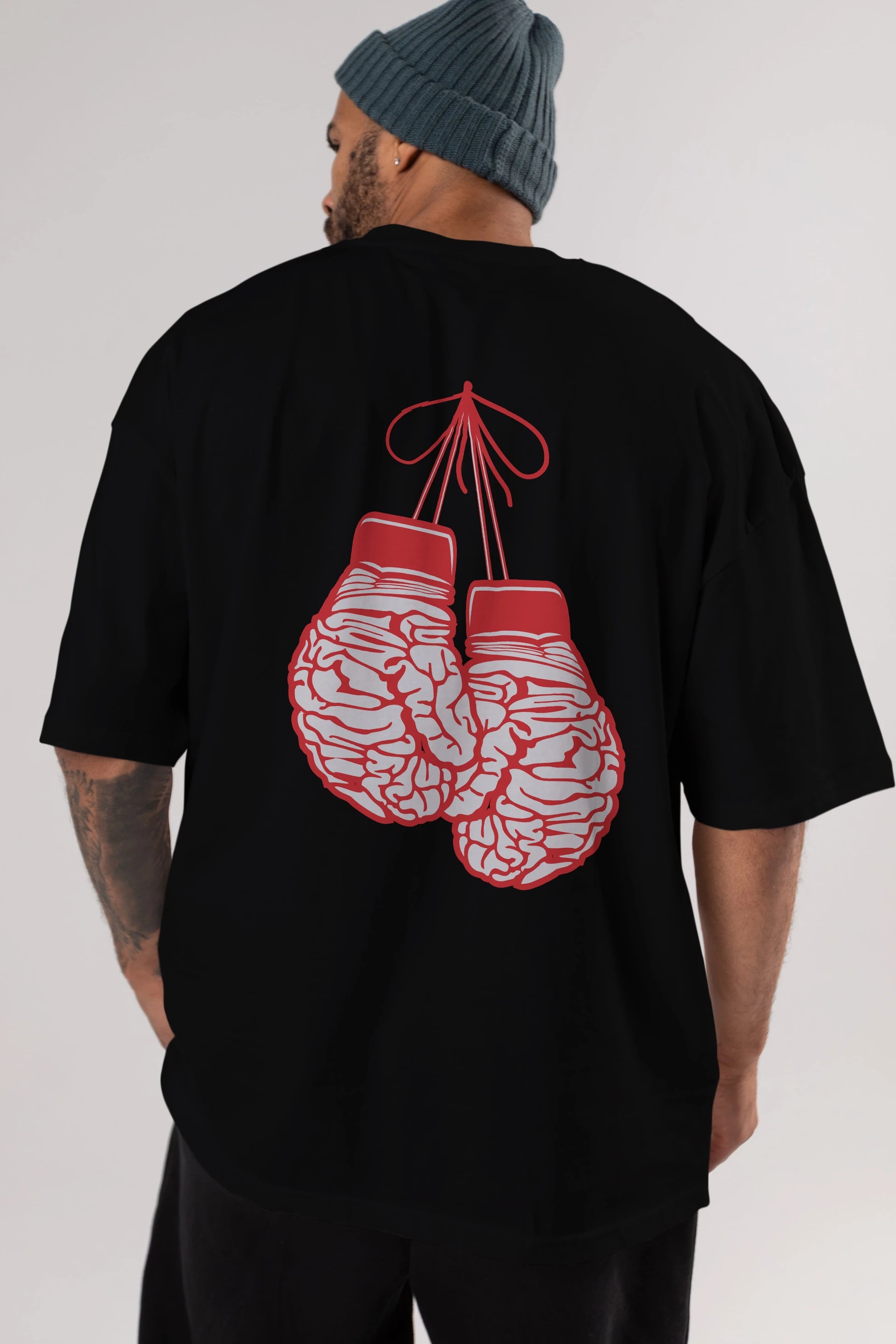 Brain Gloves Arka Baskılı Oversize t-shirt %100 pamuk Erkek Kadın Unisex
