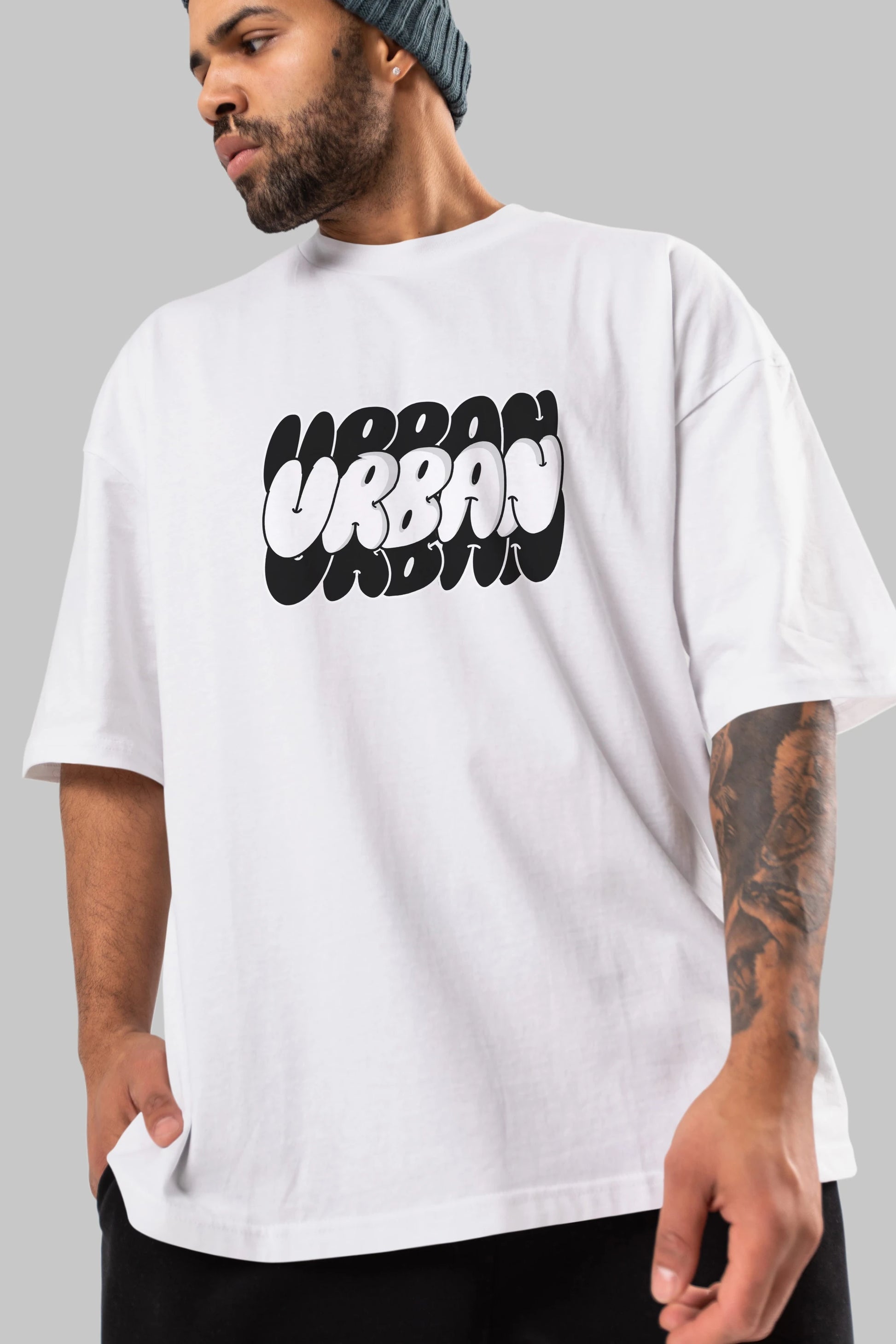 Urban Yazılı Ön Baskılı Oversize t-shirt Erkek Kadın Unisex