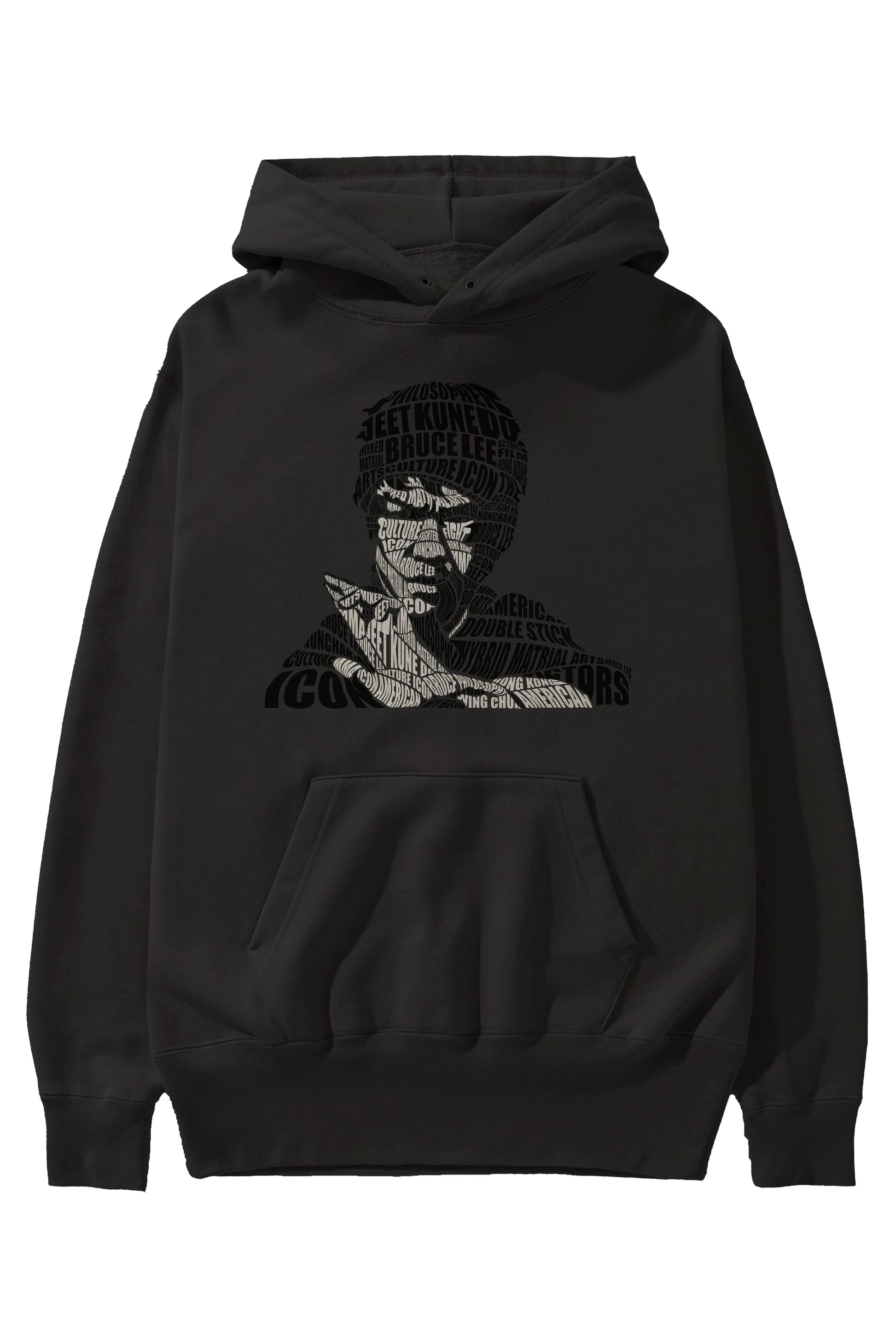 Bruce Lee Calligram Ön Baskılı Hoodie Oversize Kapüşonlu Sweatshirt Erkek Kadın Unisex