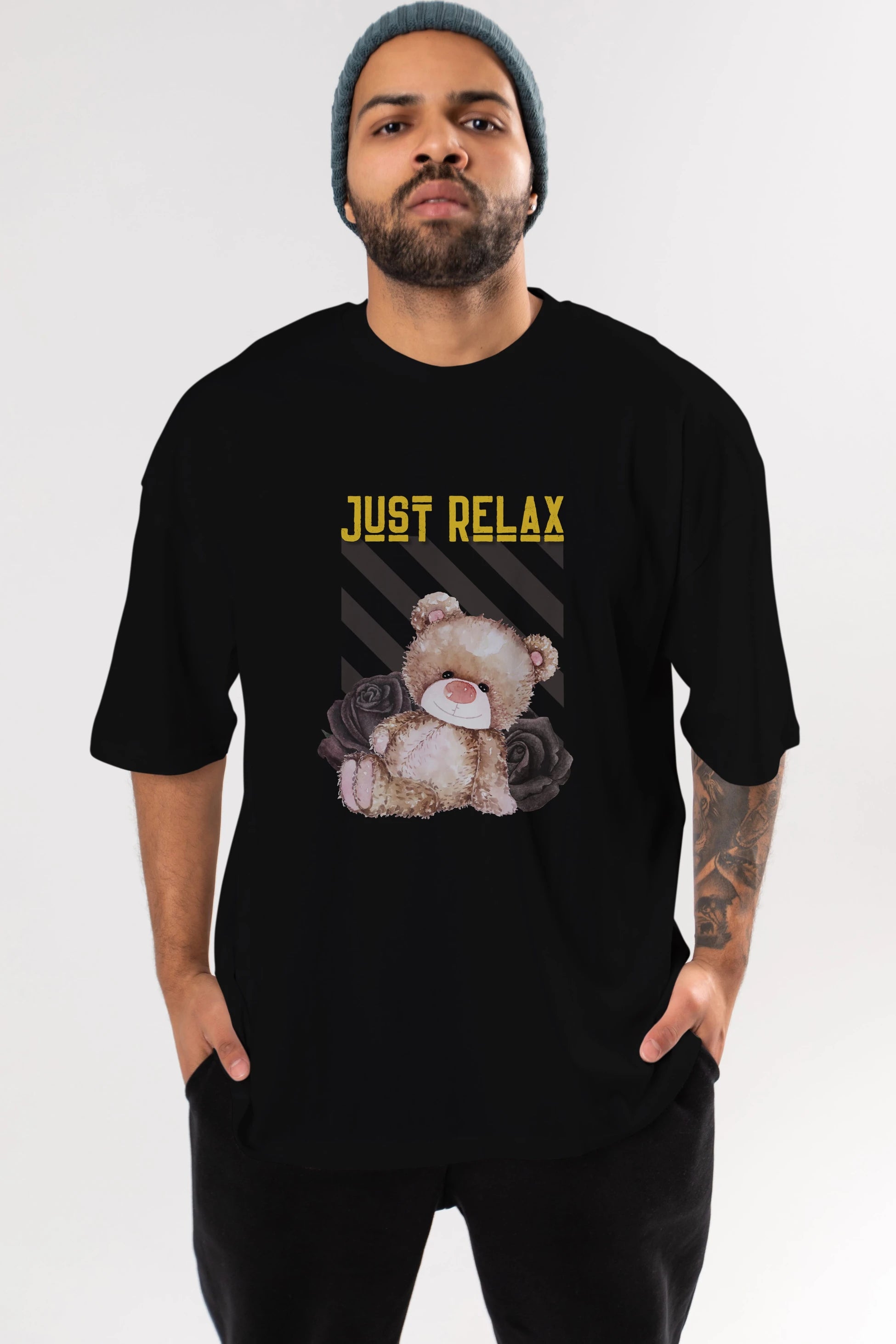 Just Relax Teddy Bear Ön Baskılı Oversize t-shirt Erkek Kadın Unisex