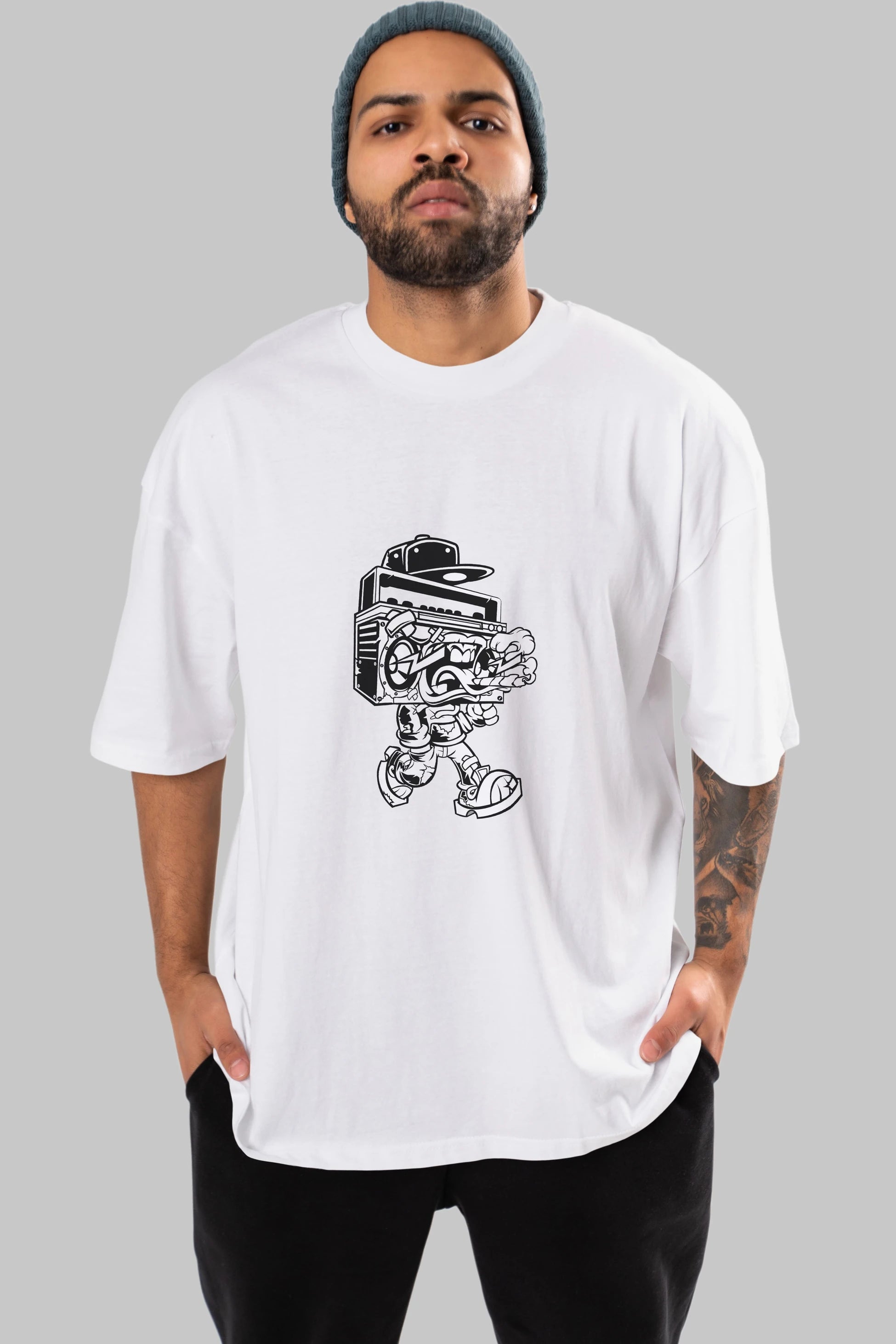 Boombox Ön Baskılı Oversize t-shirt Erkek Kadın Unisex %100 Pamuk tişort