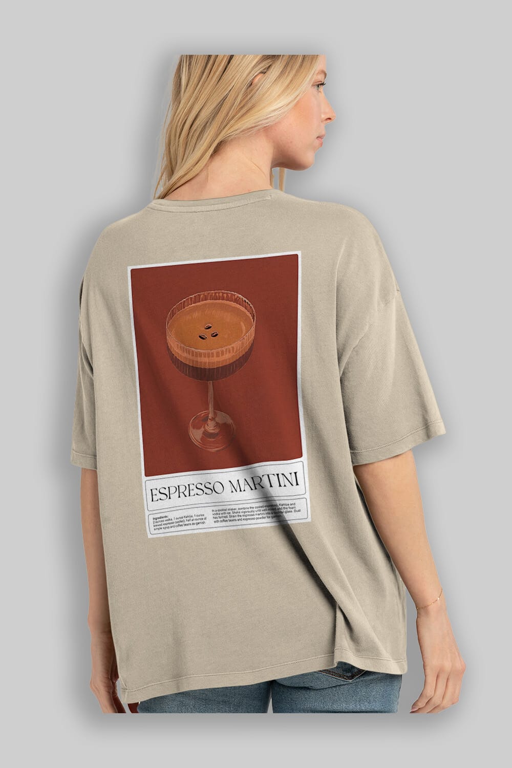 Espresso Martini Arka Baskılı Oversize t-shirt Erkek Kadın Unisex %100 Pamuk Bisiklet Yaka tişort