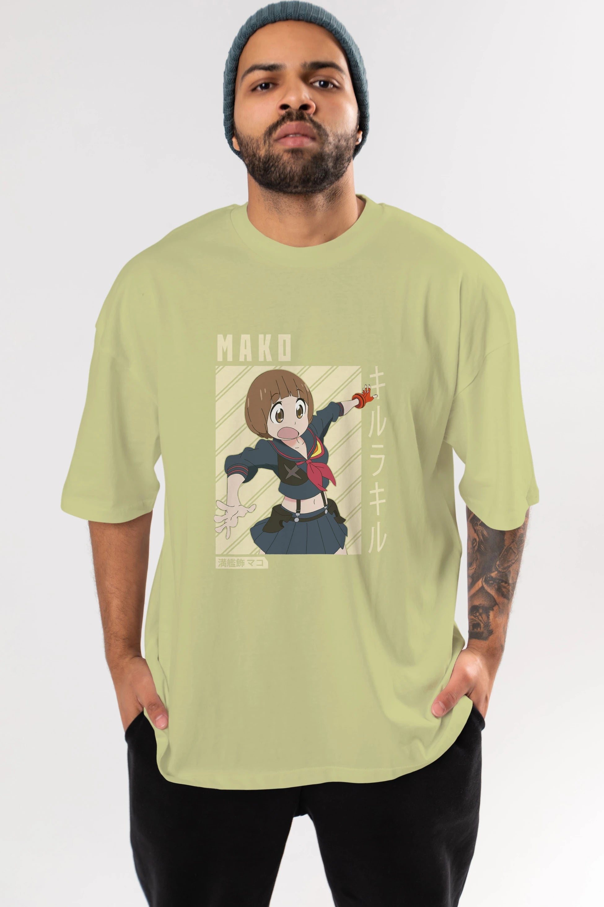 Mako Mankanshoku 1 Anime Ön Baskılı Oversize t-shirt %100 pamuk Erkek Kadın Unisex