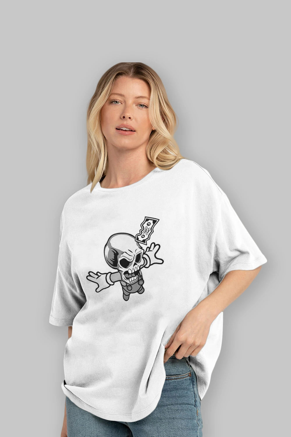 Skull Drowning Ön Baskılı Oversize t-shirt Erkek Kadın Unisex %100 Pamuk tişort