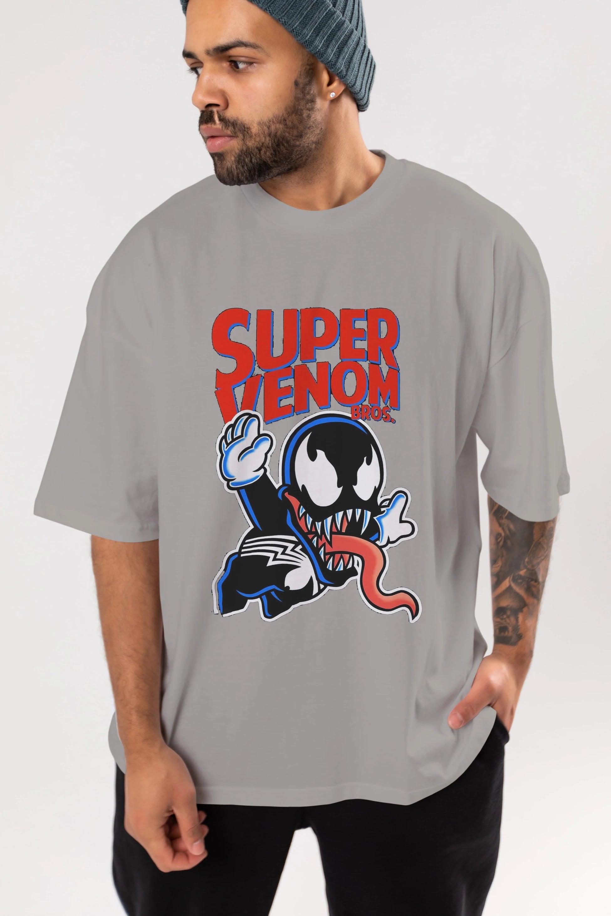 Super Venom Ön Baskılı Oversize t-shirt Erkek Kadın Unisex %100 Pamuk Bisiklet Yaka tişort