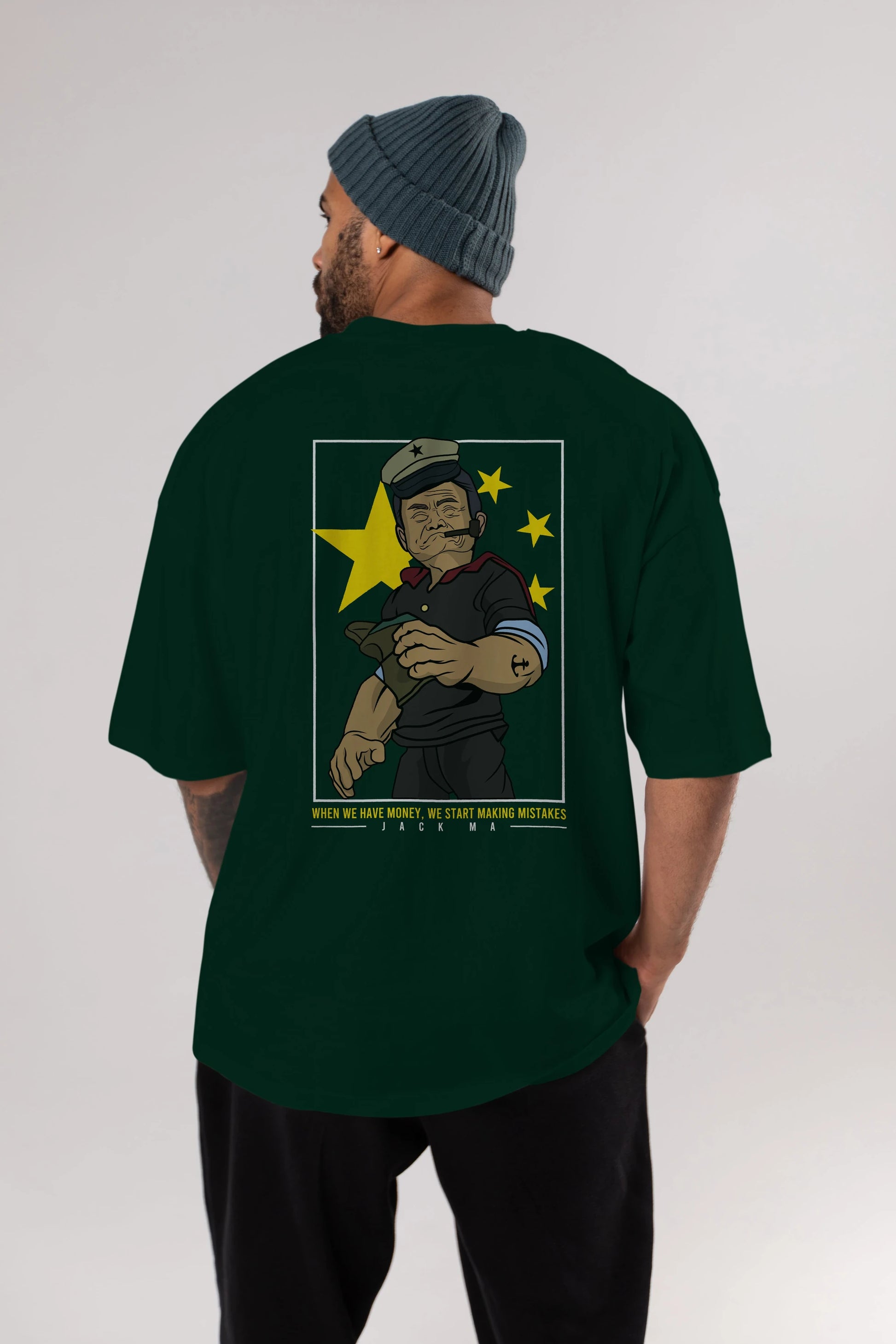 Popeye Jack Ma Arka Baskılı Oversize t-shirt Erkek Kadın Unisex %100 Pamuk tişort