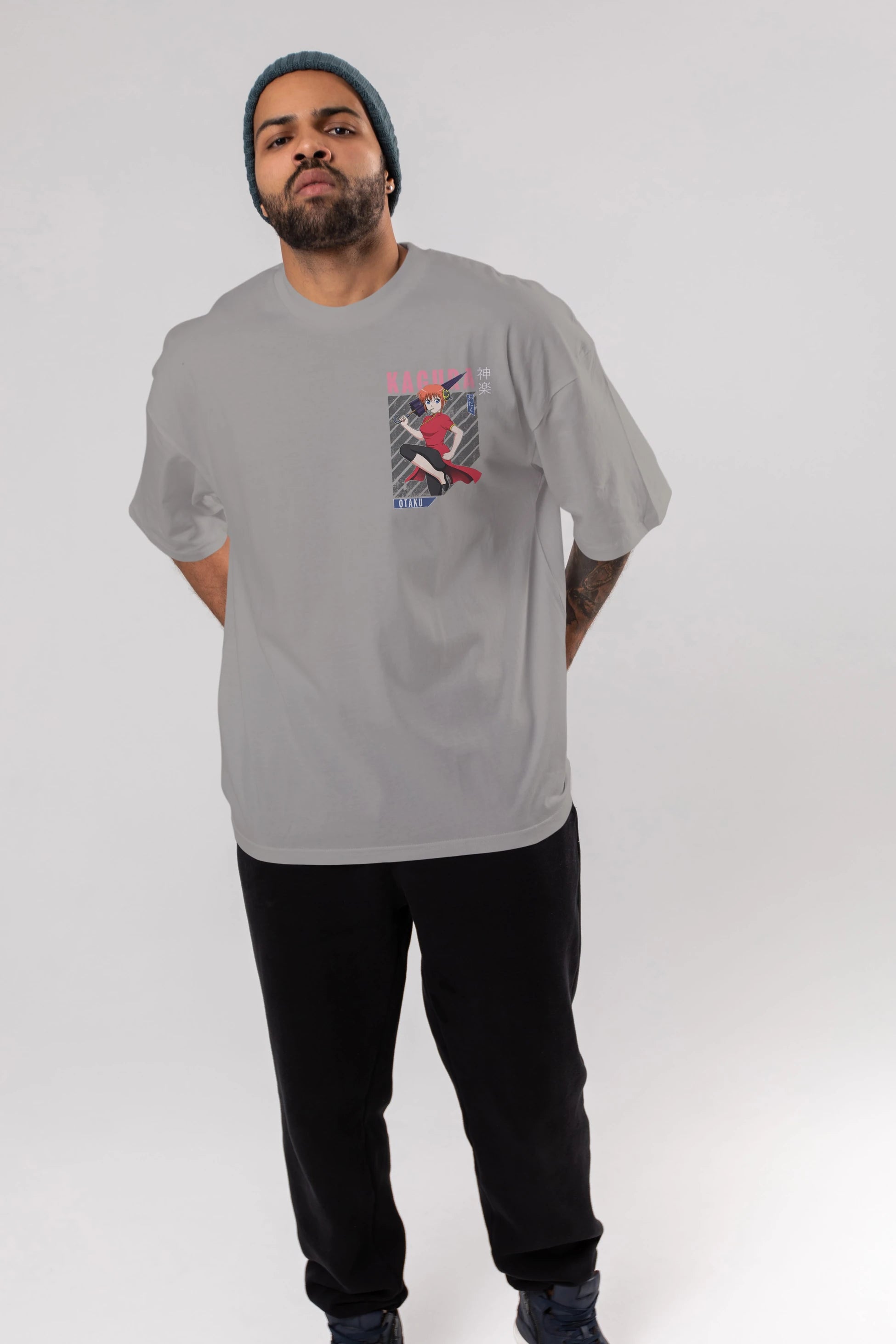Kagura GINTAMA 1 Ön Sol Baskılı Oversize t-shirt Erkek Kadın Unisex %100 Pamuk Bisiklet Yaka tişort