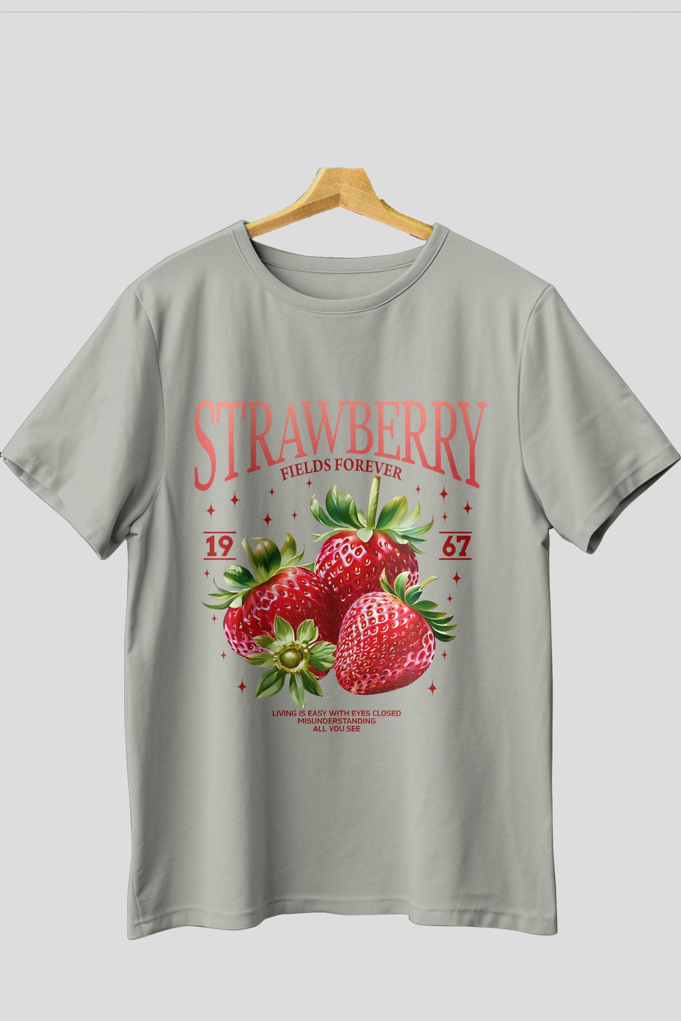 Strawberry Ön Baskılı Oversize t-shirt Erkek Kadın Pamuk Bisiklet Yaka tişort