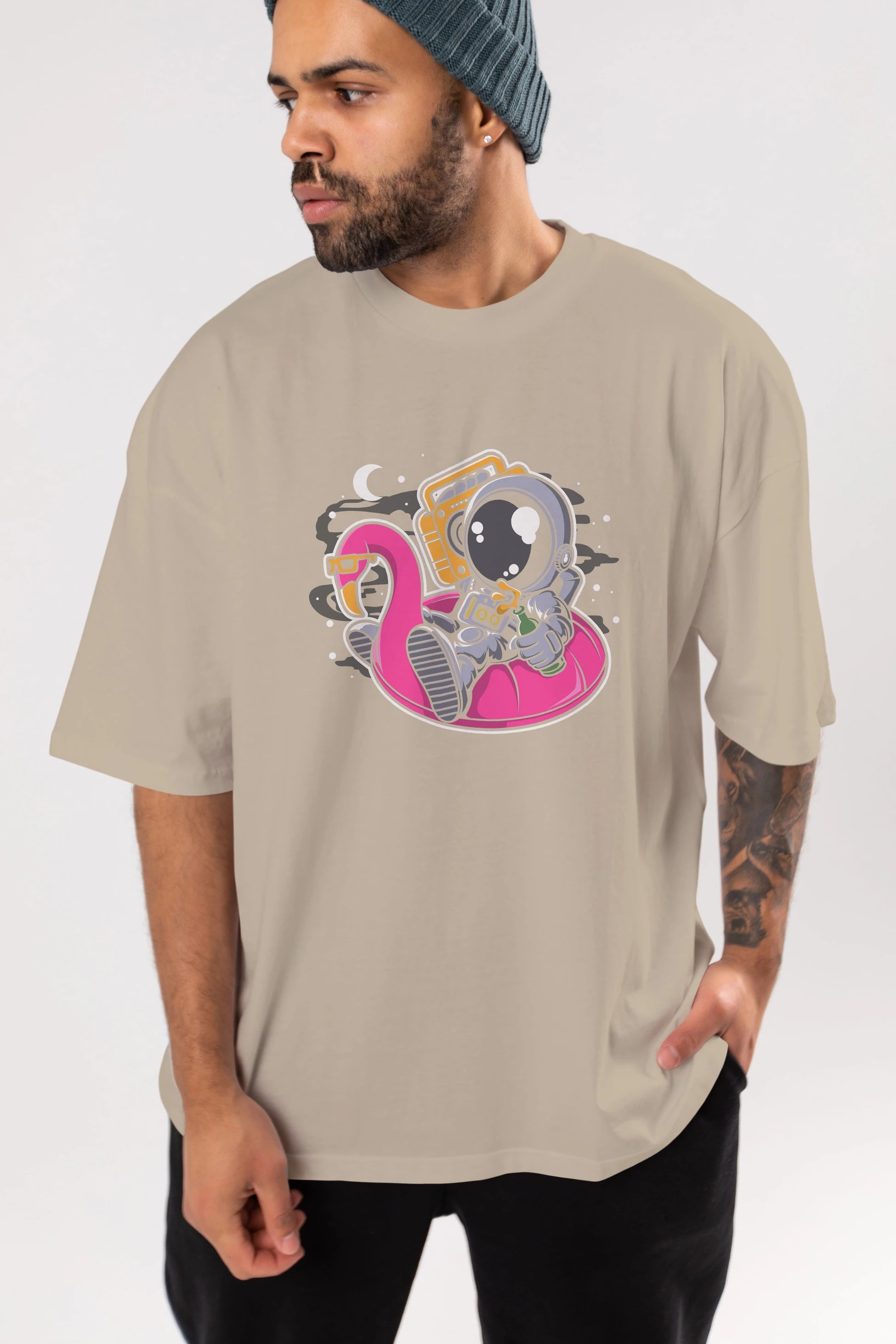 Astronaut Floaties Ballon Ön Baskılı Oversize t-shirt Erkek Kadın Unisex