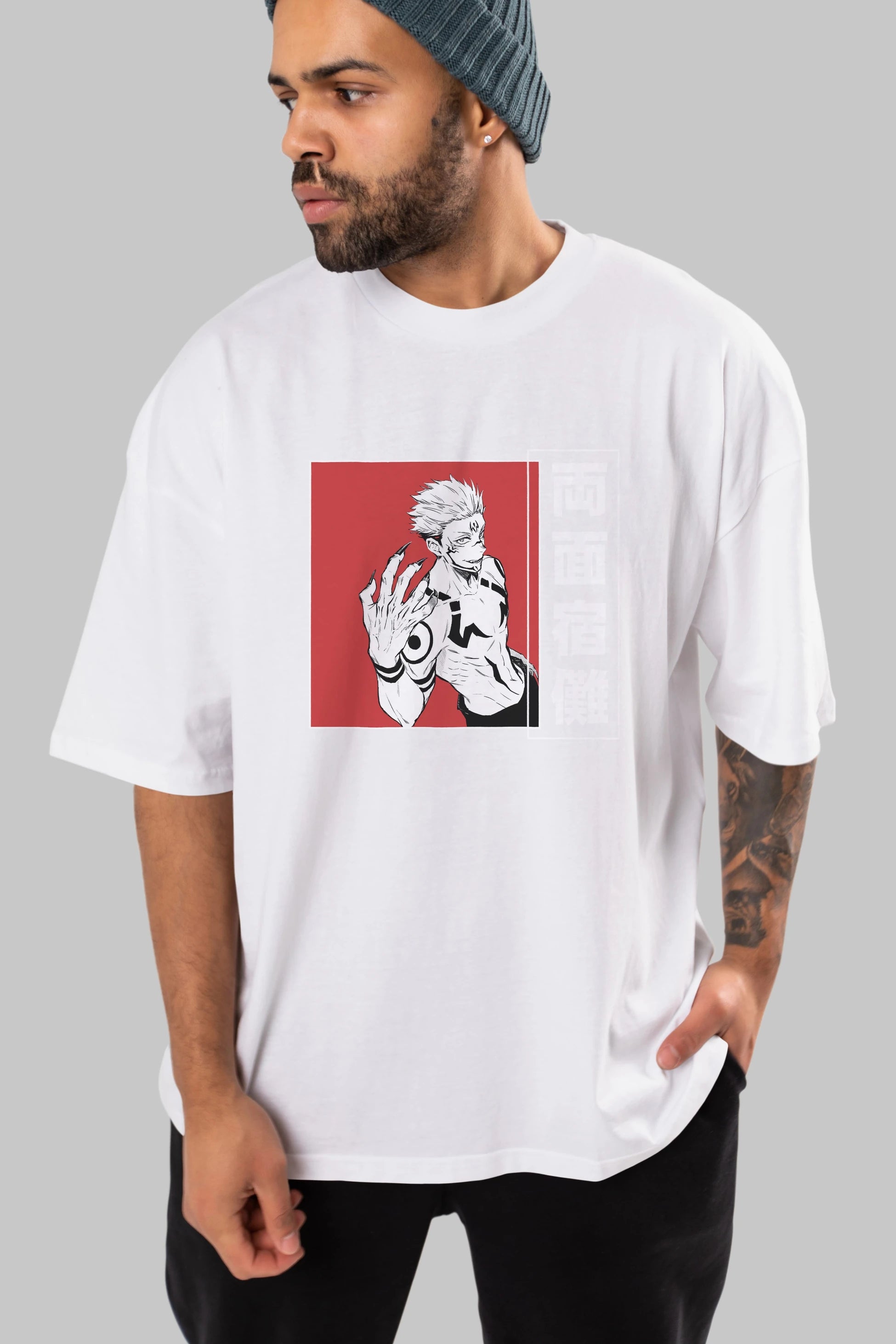 Sukuna Ryoumen 2 Anime Ön Baskılı Oversize t-shirt %100 pamuk Erkek Kadın Unisex