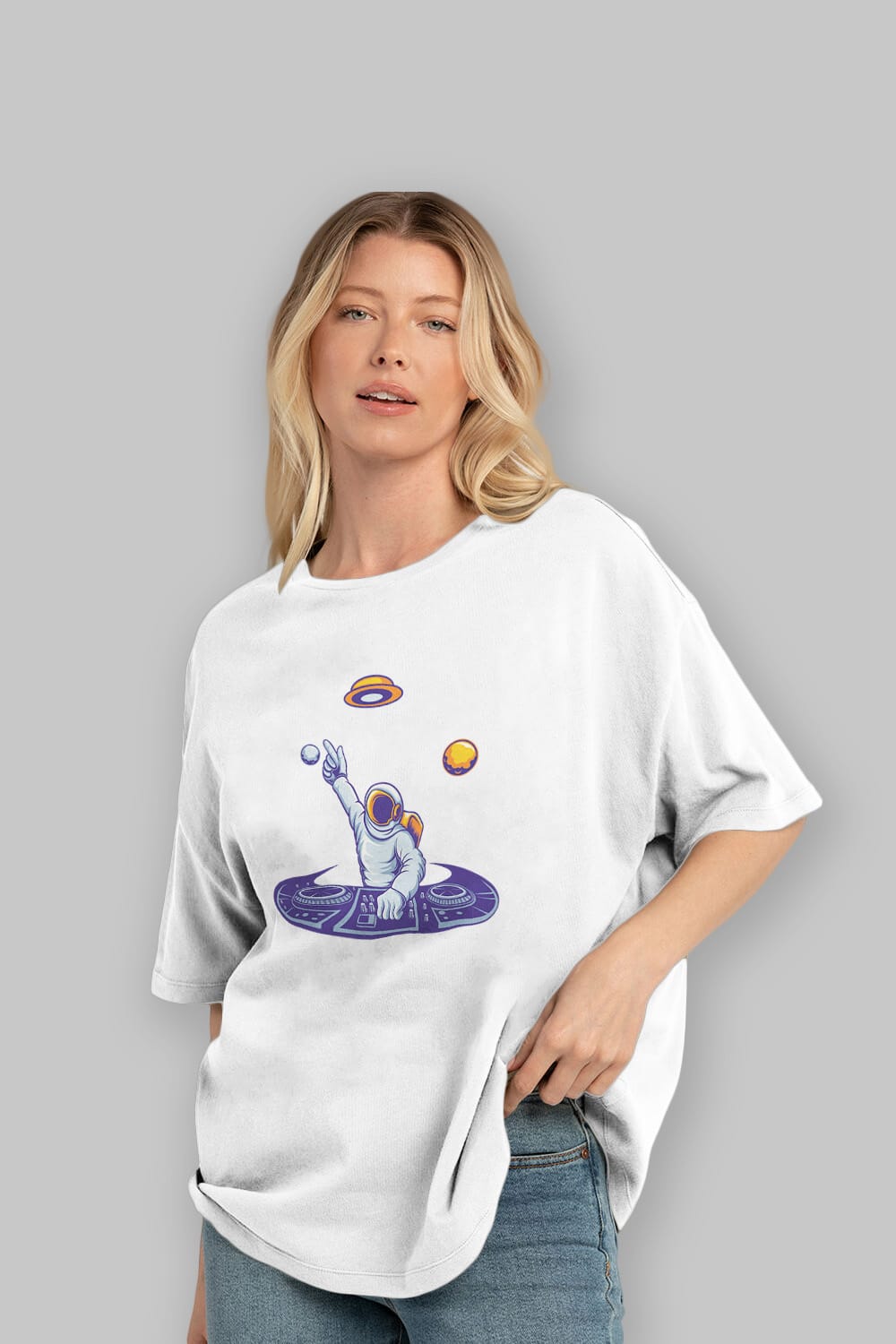 Astronaut Disk Jockey Party Ön Baskılı Oversize t-shirt Erkek Kadın Unisex