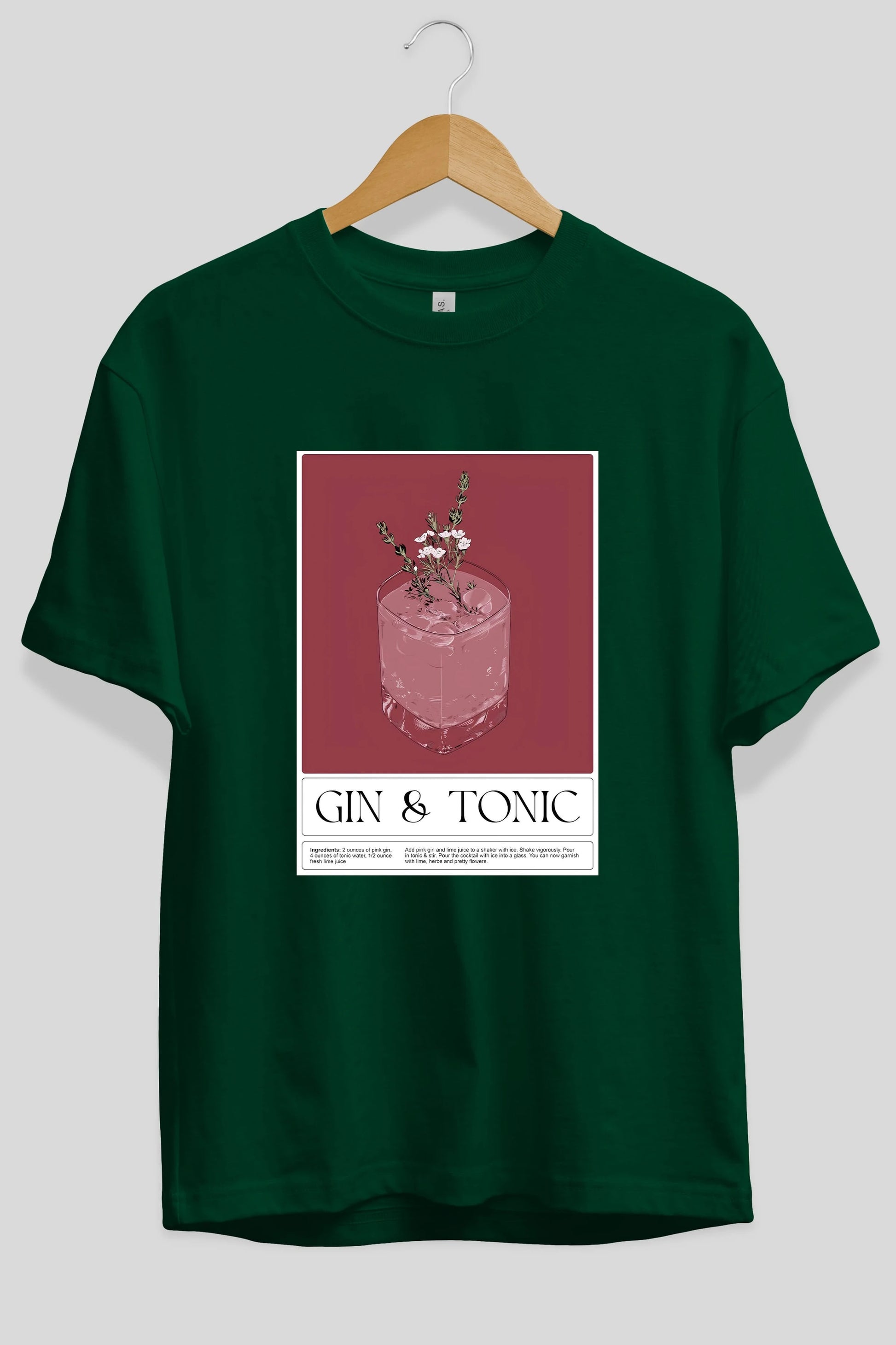 Gin Tonic 4 Ön Baskılı Oversize t-shirt Erkek Kadın Unisex %100 Pamuk Bisiklet Yaka tişort