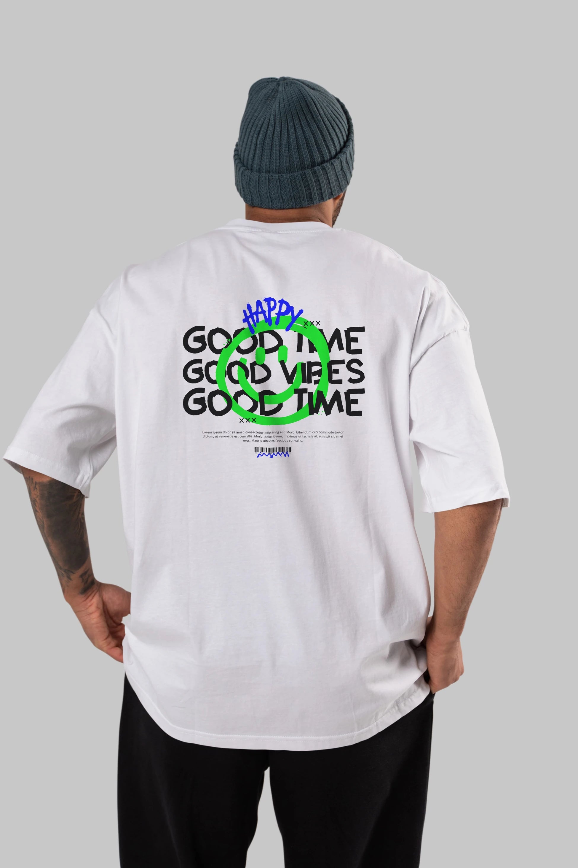 Happy Good Time Yazılı Arka Baskılı Oversize t-shirt Erkek Kadın Unisex